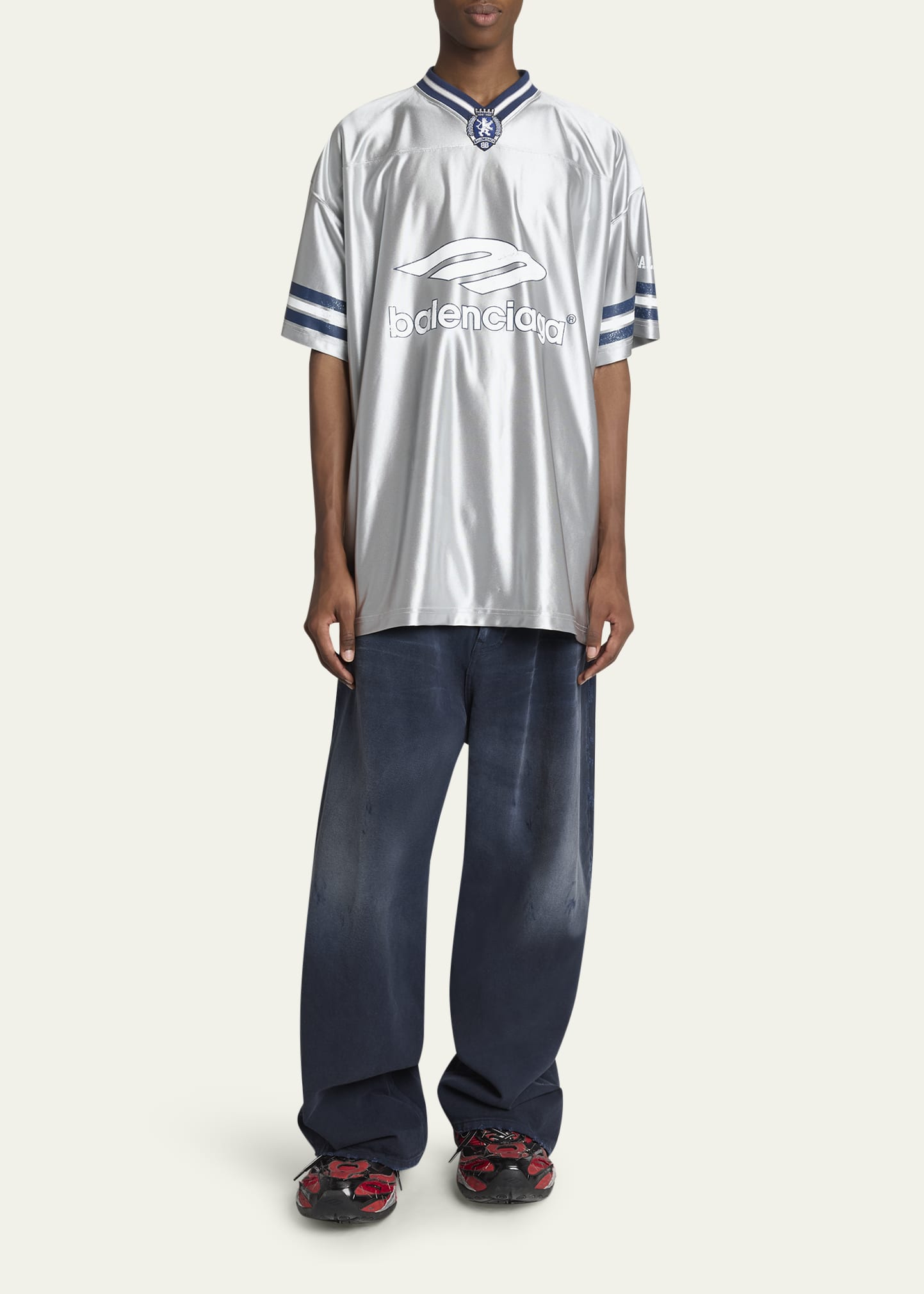 Balenciaga Men's Shiny 3B Football V-Neck T-Shirt - Bergdorf Goodman