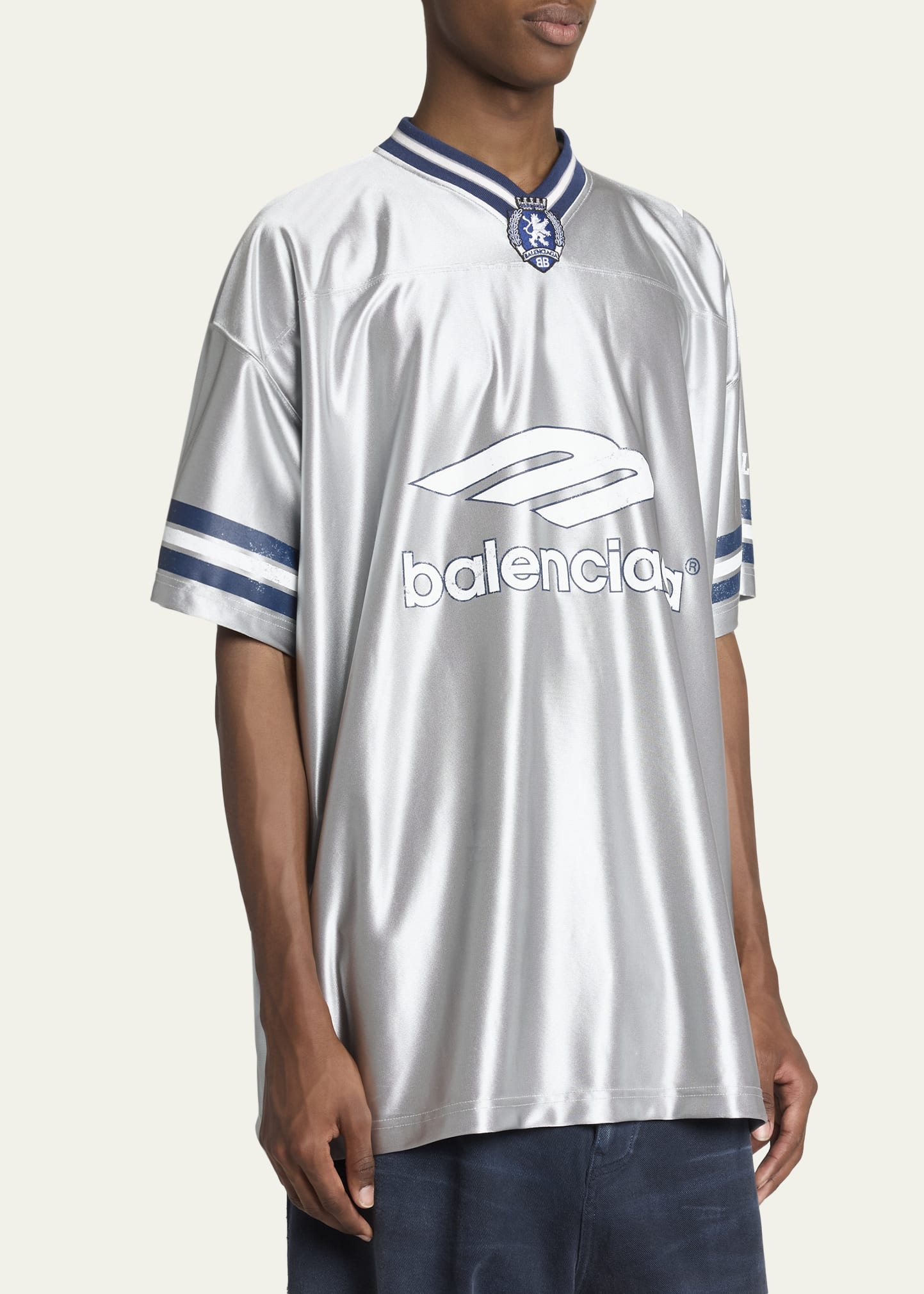 Balenciaga Men's Shiny 3B Football V-Neck T-Shirt - Bergdorf Goodman