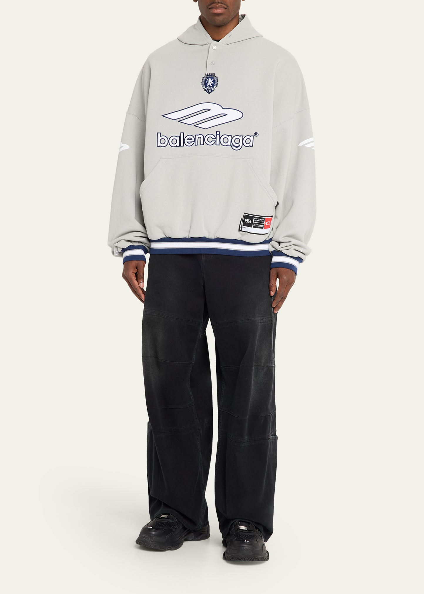 Balenciaga Men's 3B Football Fleece Polo Hoodie - Bergdorf Goodman