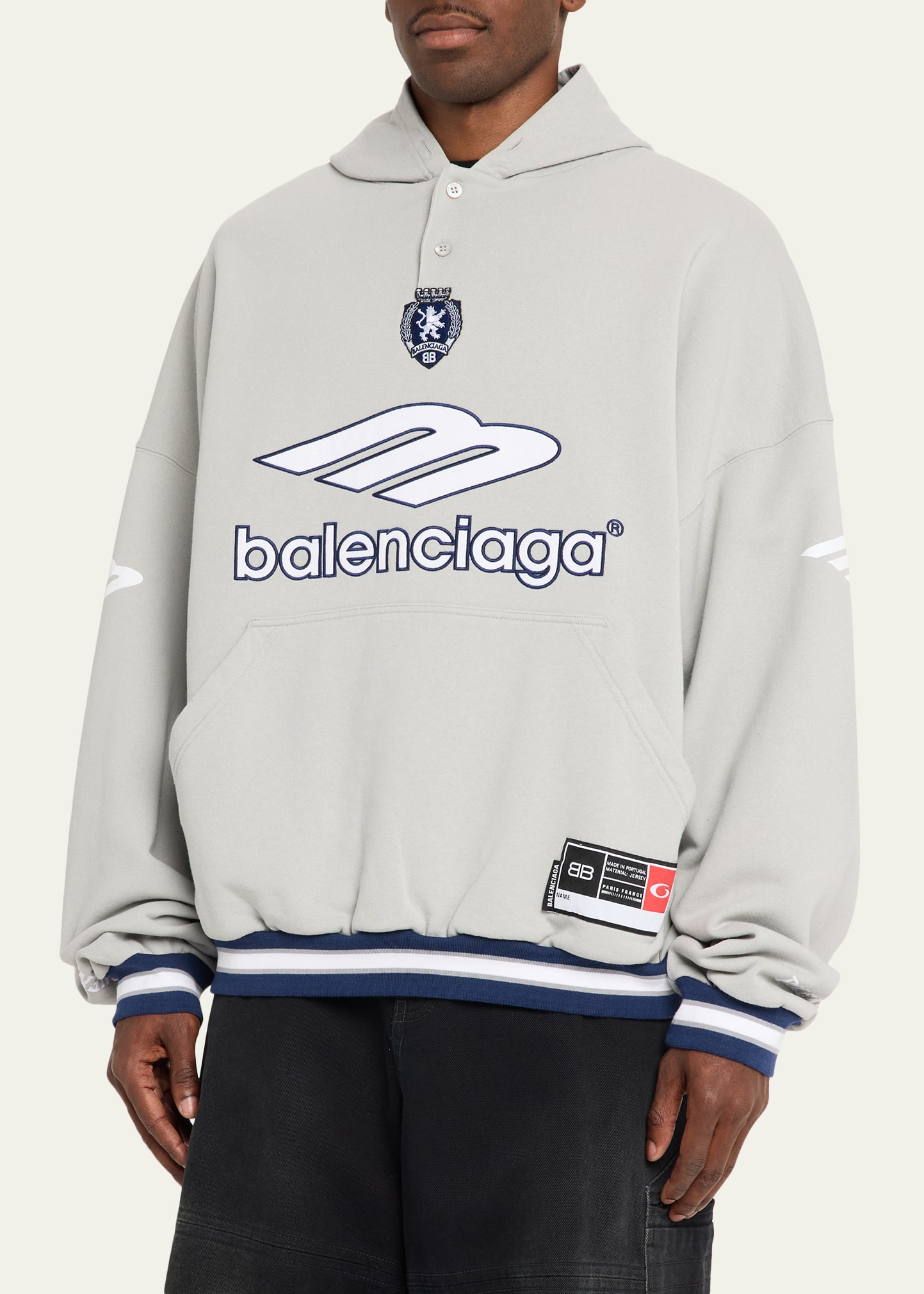 Balenciaga Men's 3B Football Fleece Polo Hoodie - Bergdorf Goodman