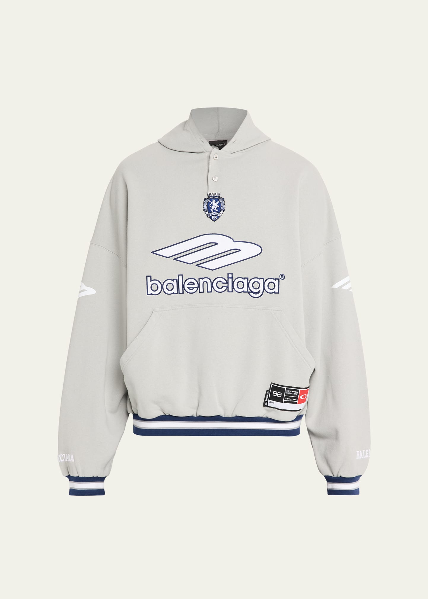 Balenciaga Men's 3B Football Fleece Polo Hoodie - Bergdorf Goodman