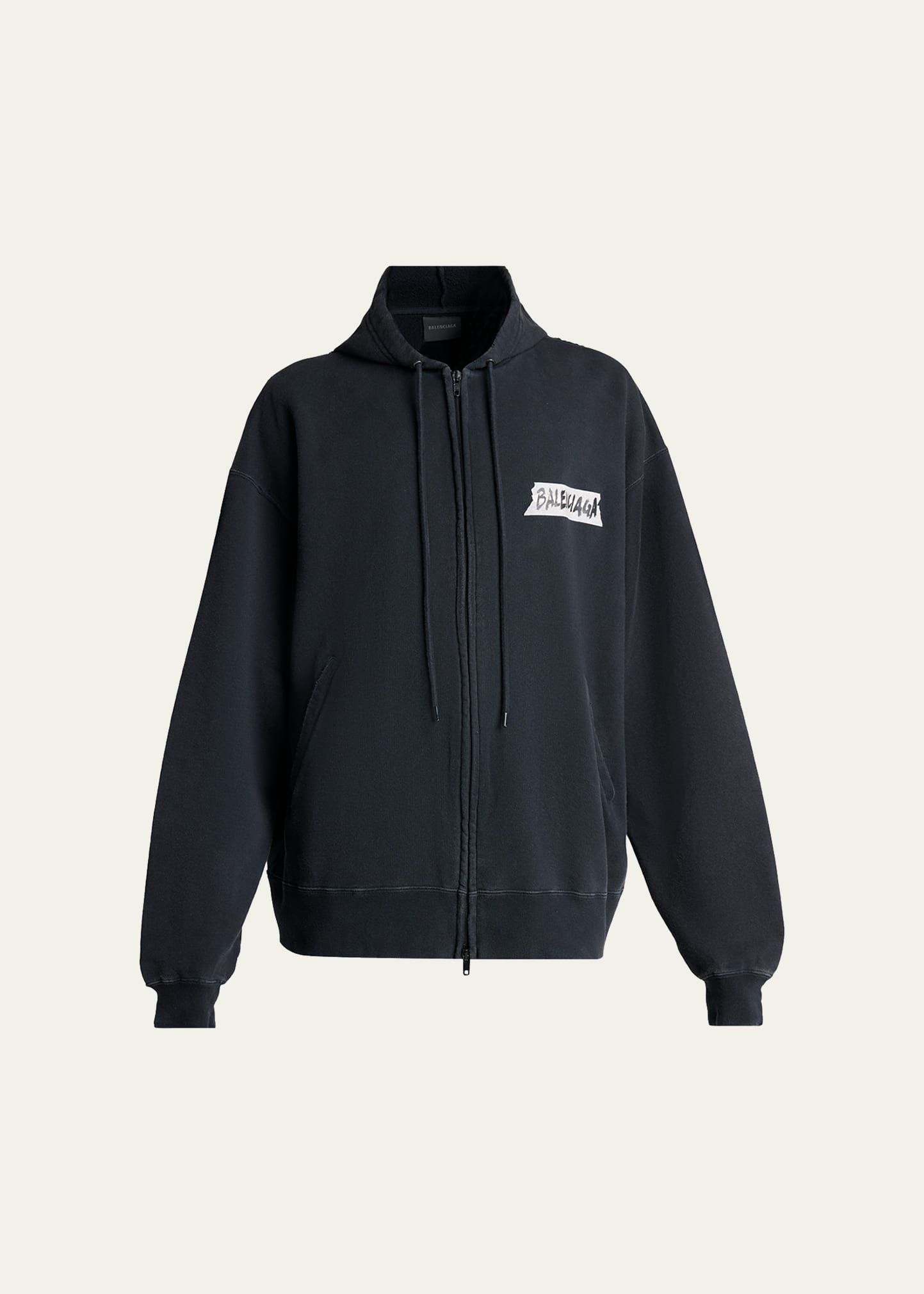 Balenciaga Men's Masking Tape Oversized-Fit Faded Fleece Full-Zip