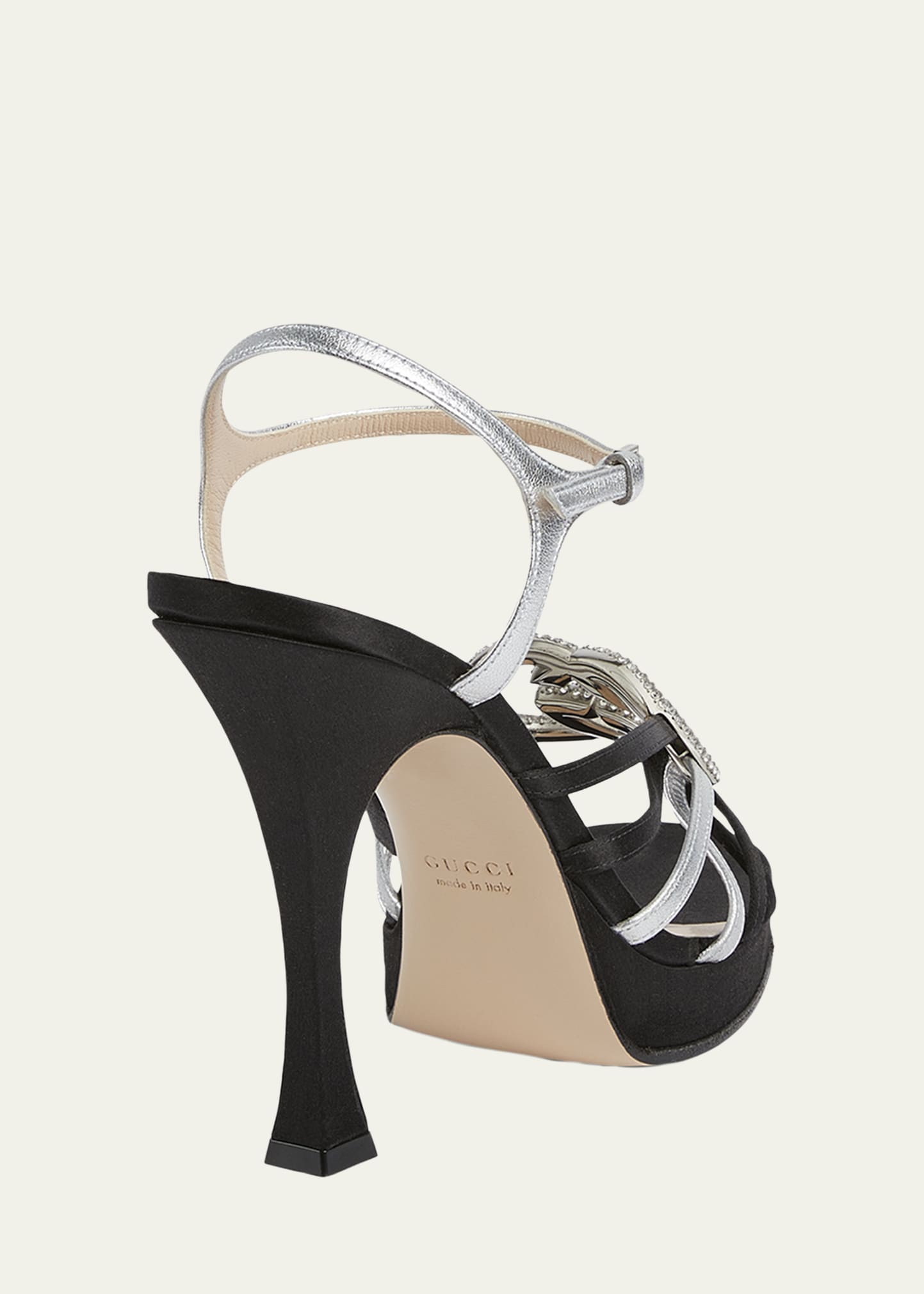 Gucci 105mm Crystal Interlocking G Mixed Leather Platform Sandals