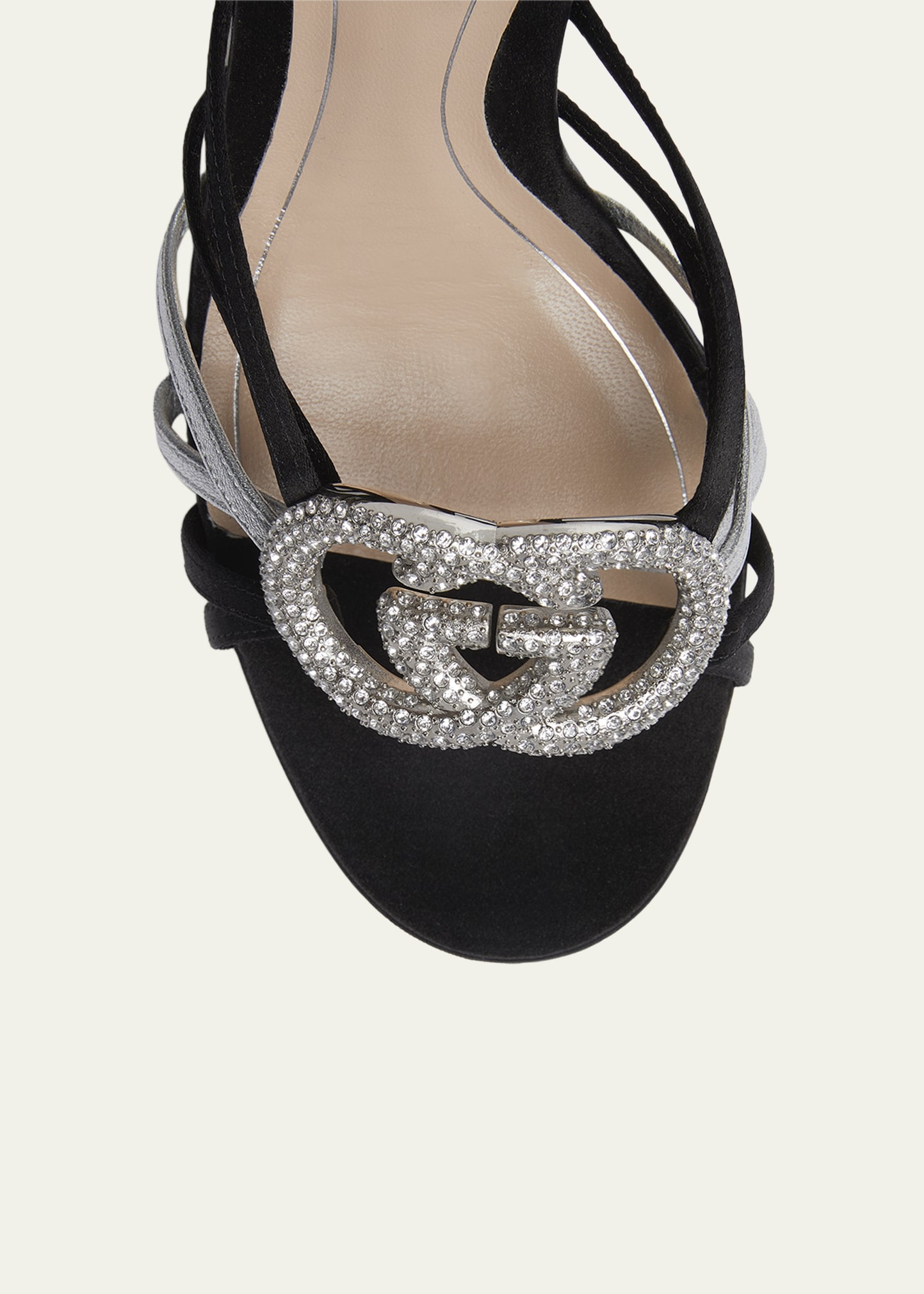 Gucci 105mm Crystal Interlocking G Mixed Leather Platform Sandals