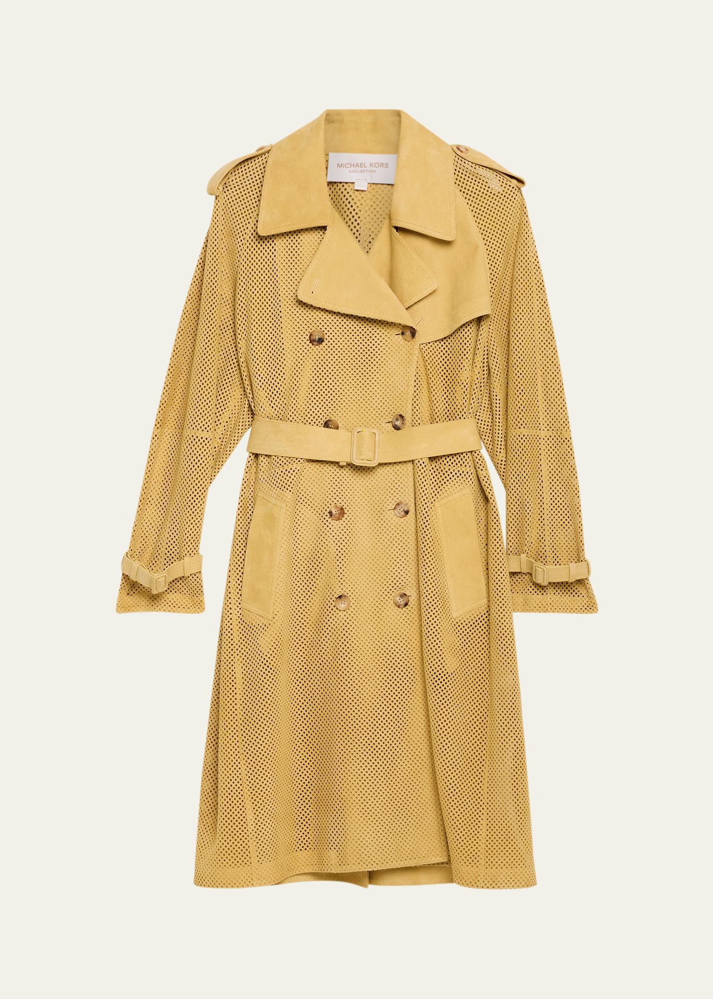 Michael Kors Collection Belted Perforated Suede Trench Coat