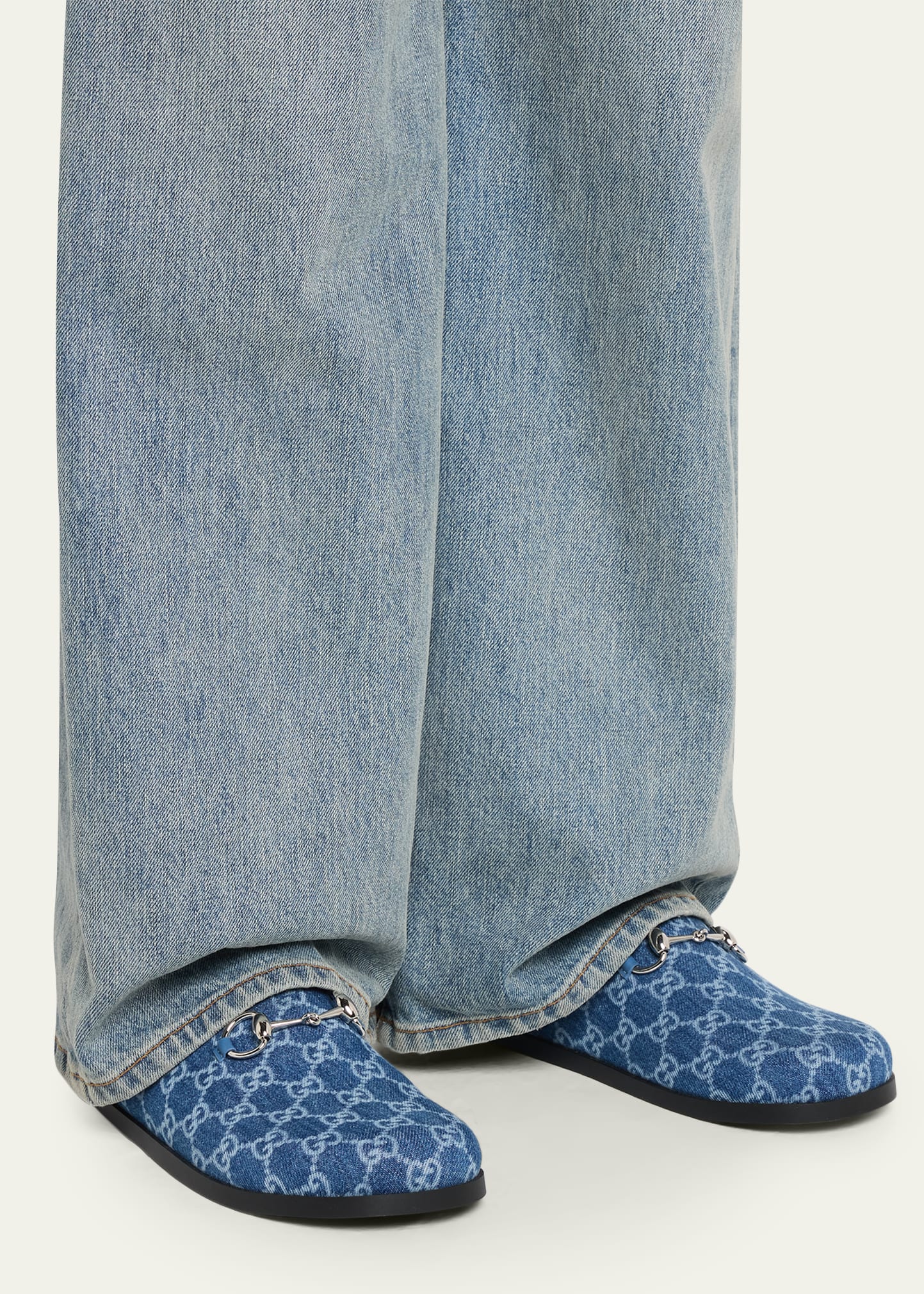 GUCCI ハイヒール デニム GG柄 36C スクウェアトュ モノグラム Gucci GG Denim Mules with Horsebit - Bergdorf Goodman