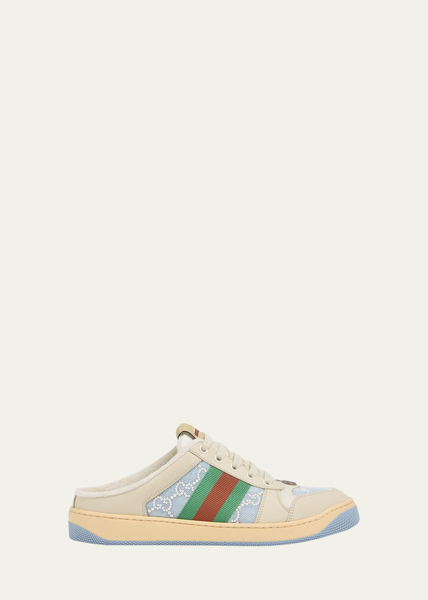Gucci GG Pearly Denim and Leather Screener Mules - Bergdorf Goodman