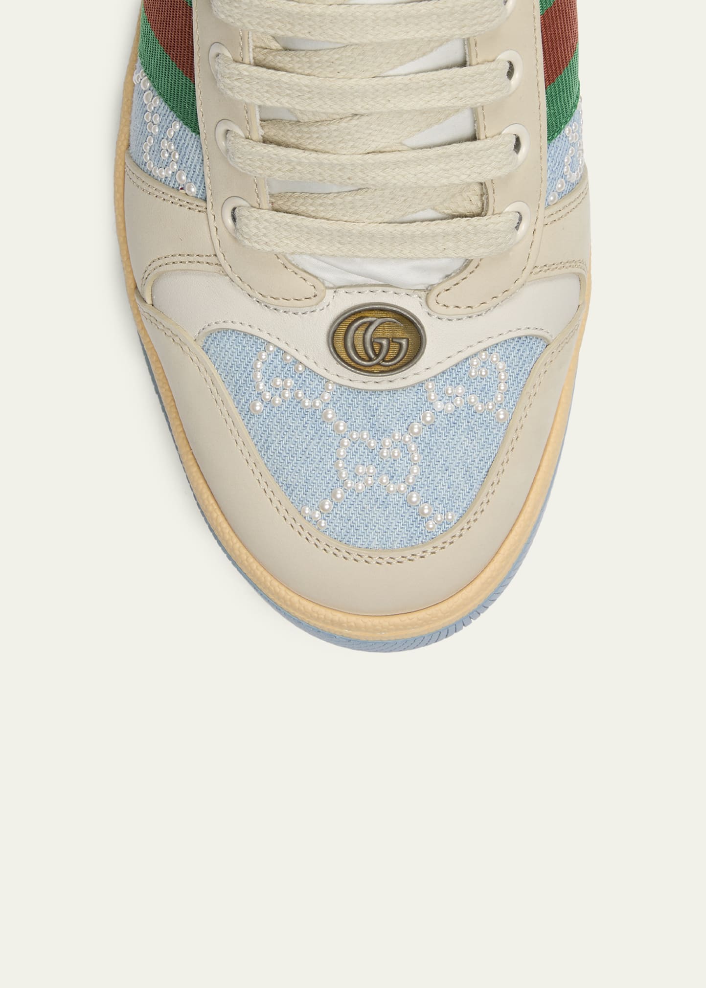 Gucci GG Pearly Denim and Leather Screener Mules - Bergdorf Goodman