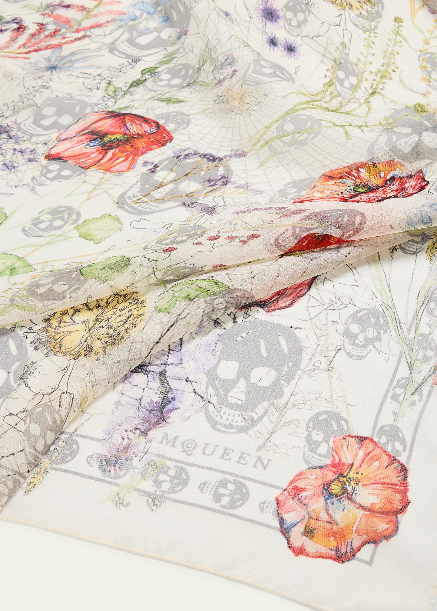 McQueen Skull & Spider Floral Silk Scarf - Bergdorf Goodman