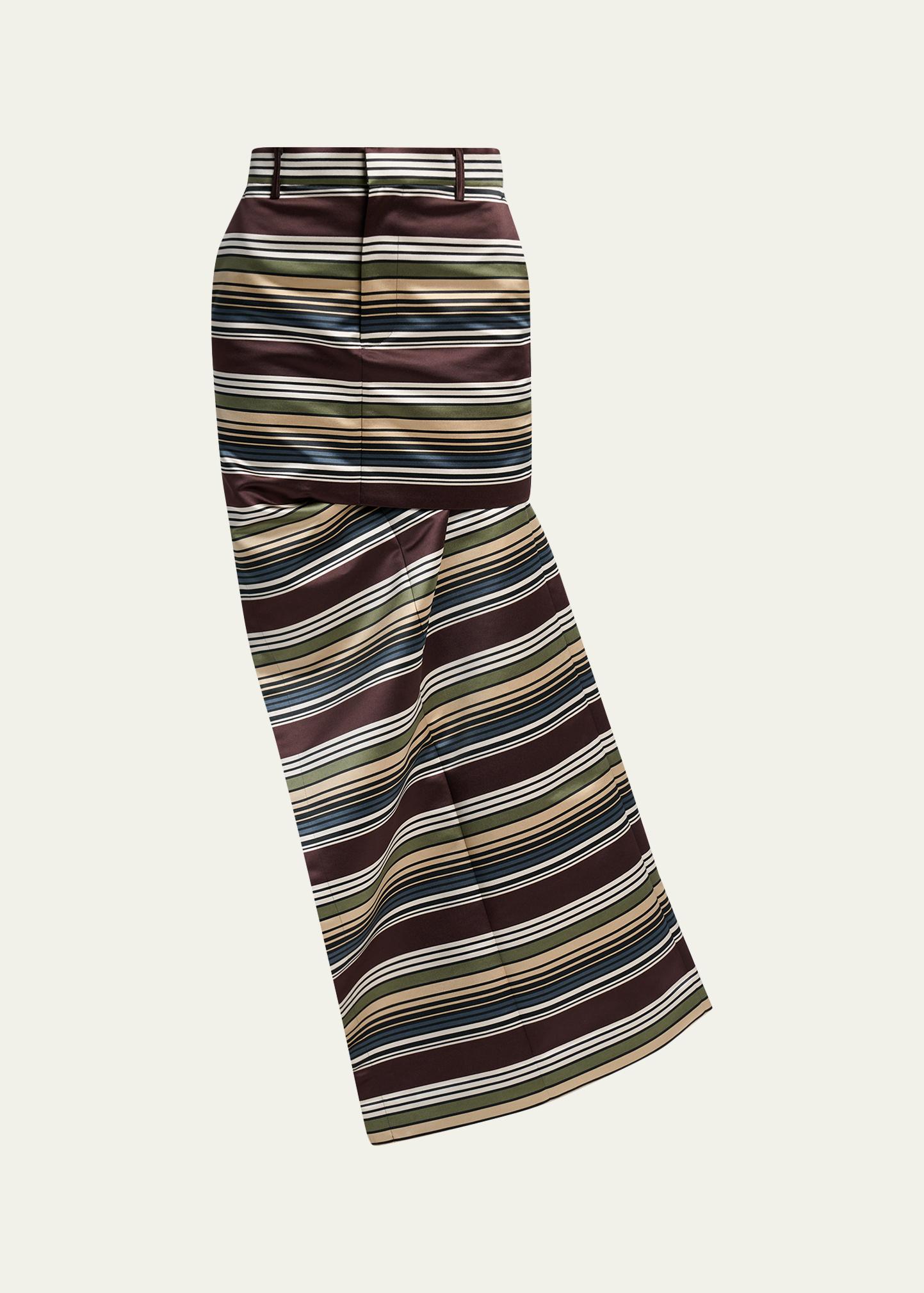 Asymmetric Striped Satin Maxi Skirt