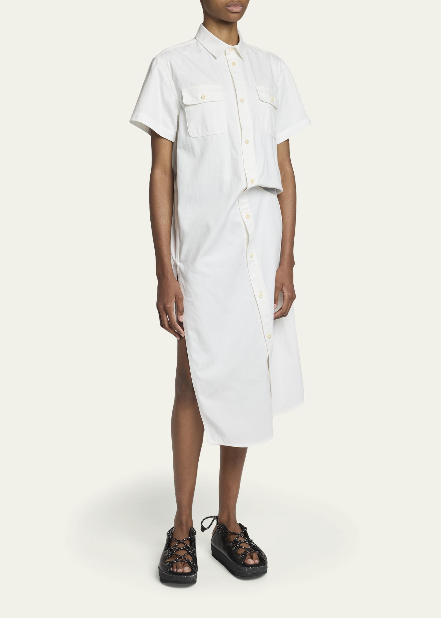 sacai Asymmetric Short-Sleeve Denim Midi Shirtdress - Bergdorf Goodman