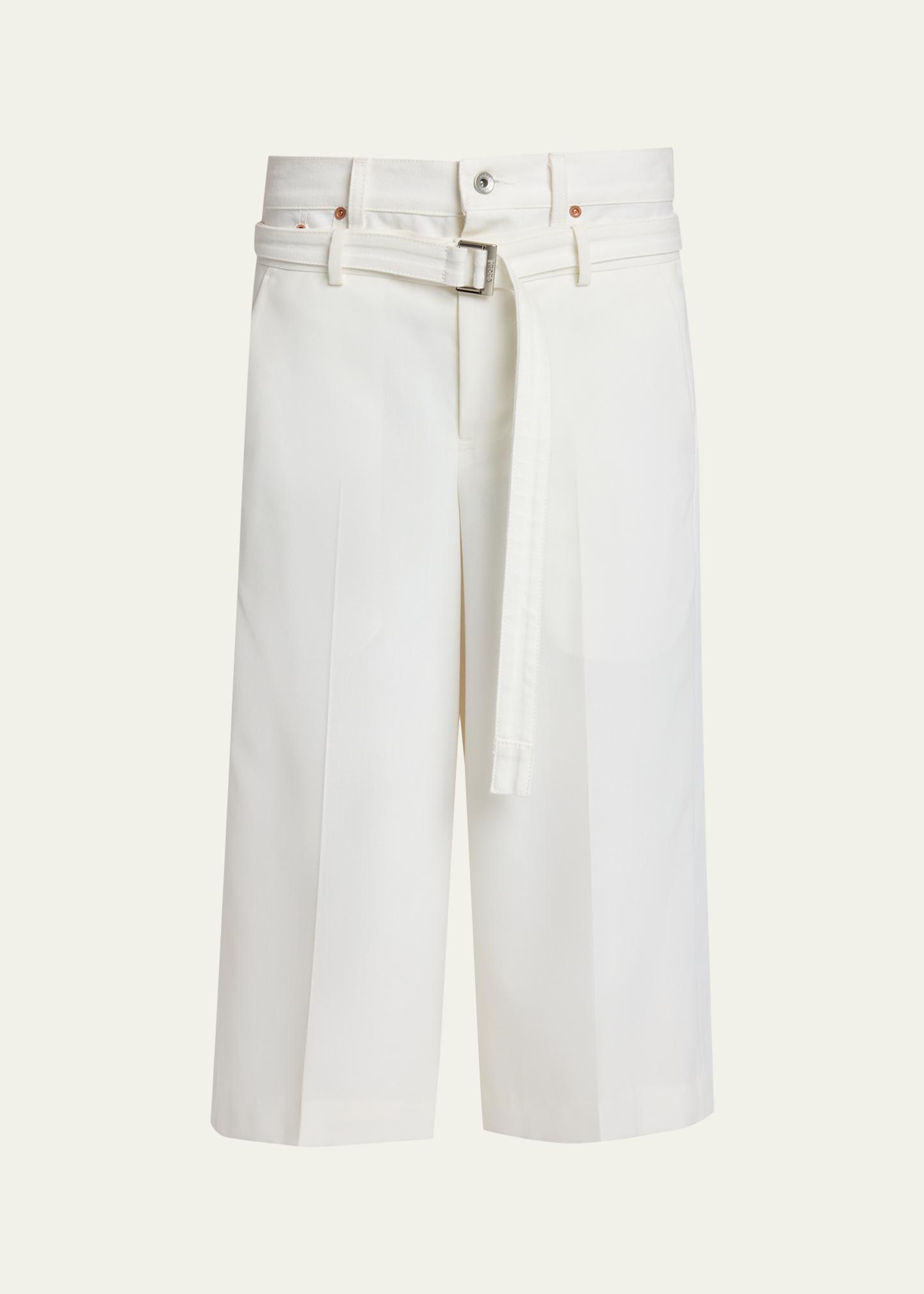 sacai Denim Dual-Waistband Straight-Leg Crop Suiting Pants