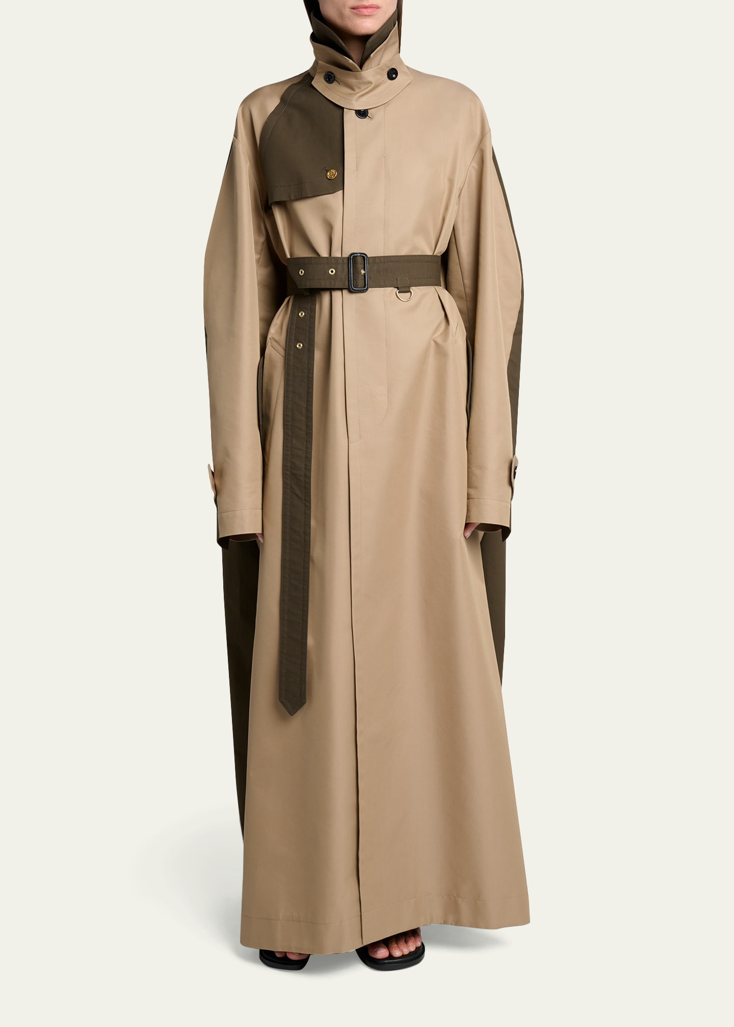 SACAI Colorblock Cotton Gabardine Long Trench Coat - Bergdorf Goodman