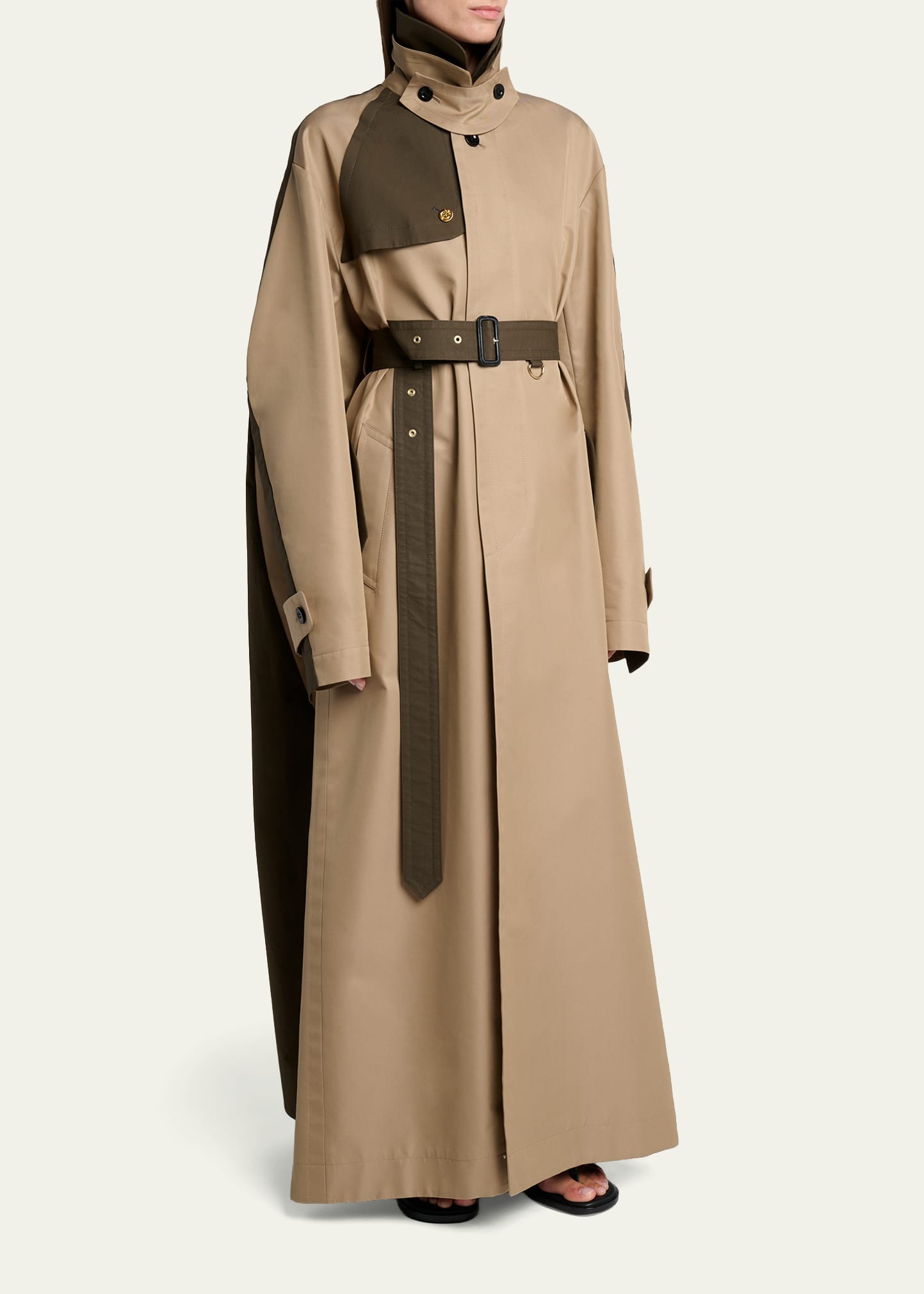 SACAI Colorblock Cotton Gabardine Long Trench Coat - Bergdorf Goodman