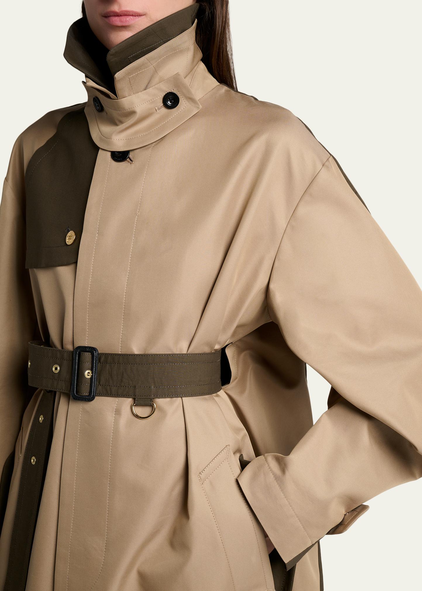 sacai Colorblock Cotton Gabardine Long Trench Coat - Bergdorf Goodman