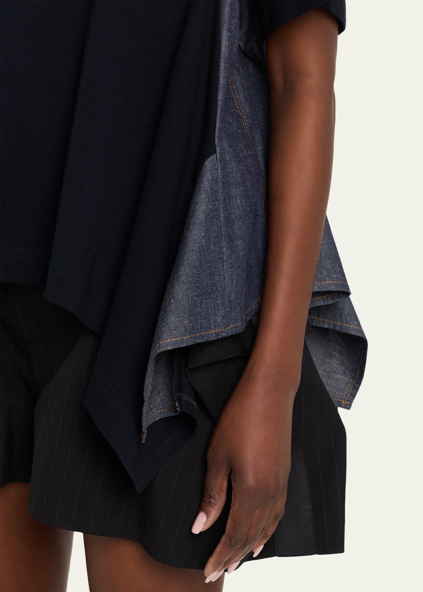 SACAI Denim Side-Panel Short-Sleeve Cotton Jersey T-Shirt