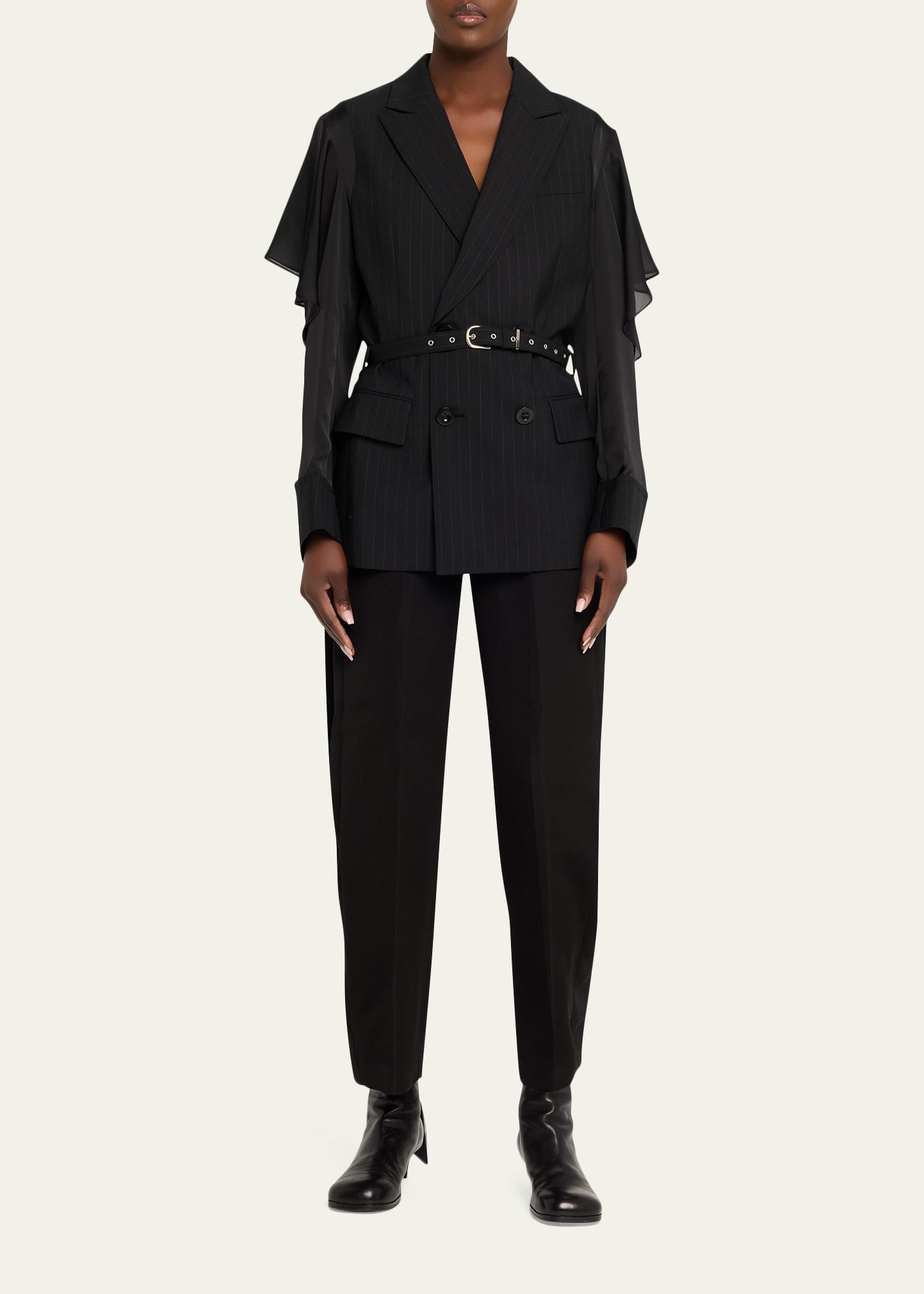 SACAI Double-Faced Silk-Cotton Barrel-Leg Ankle Pants - Bergdorf 