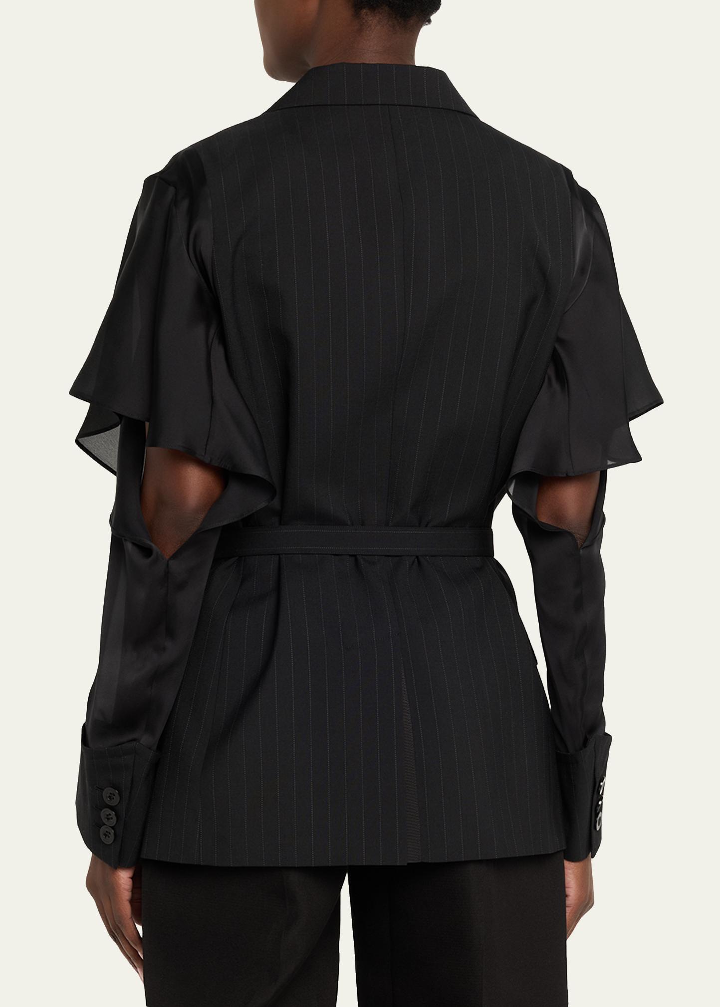 sacai Chalk Striped Belted Double-Breasted Jacket - Bergdorf Goodman