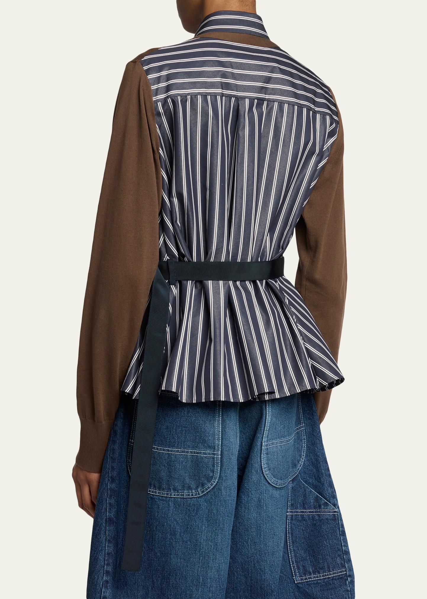 SACAI Mixed-Media Striped Layered Cardigan - Bergdorf Goodman