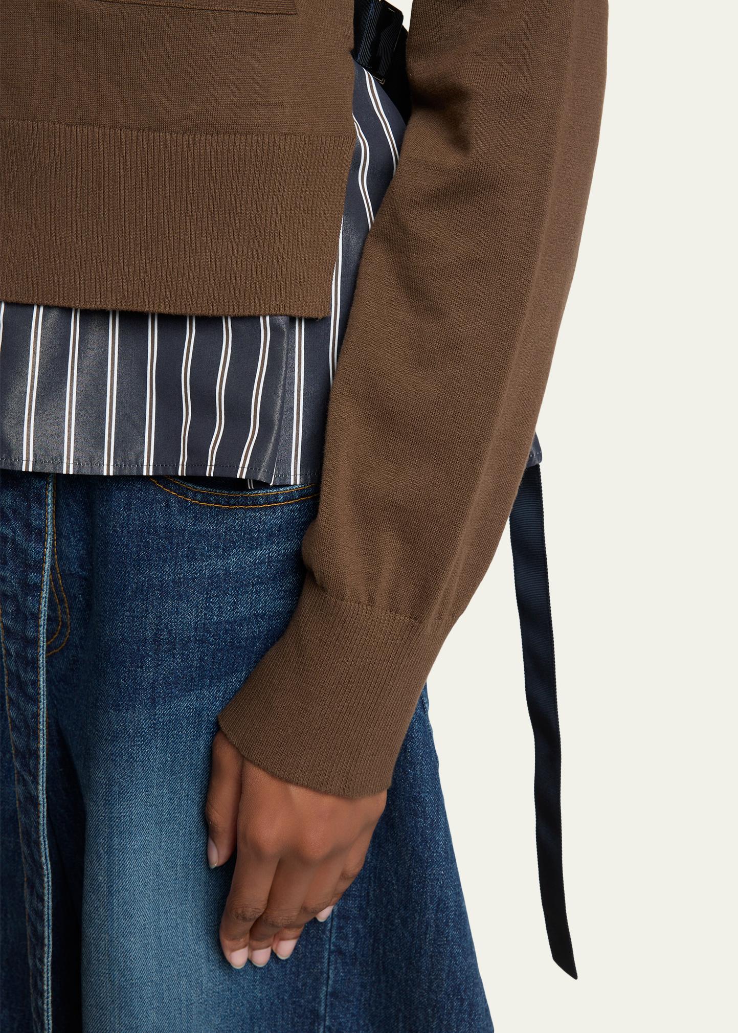 SACAI Mixed-Media Striped Layered Cardigan - Bergdorf Goodman