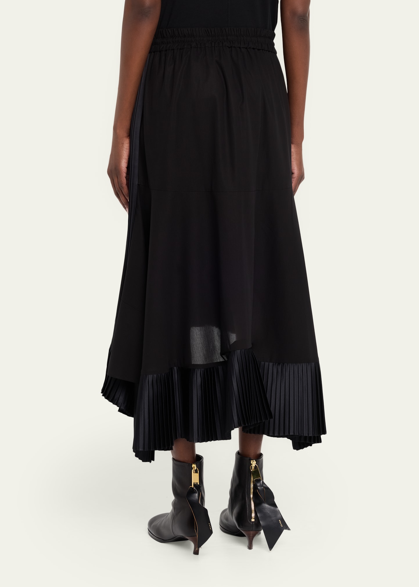SACAI Pleated Satin Ruffle Cotton Broadcloth High-Low Skirt
