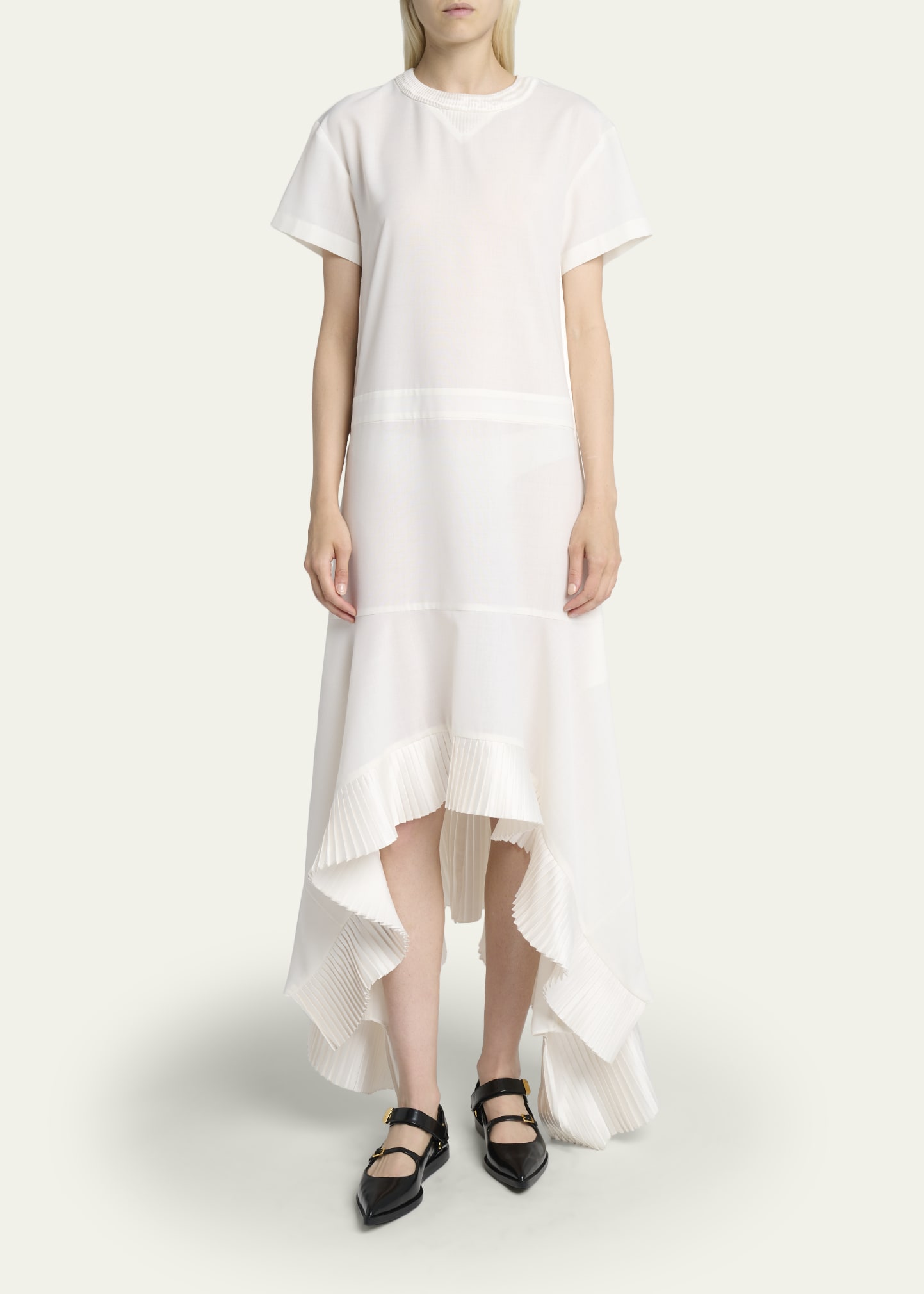 SACAI Short-Sleeve Pleated Handkerchief Midi Dress - Bergdorf Goodman