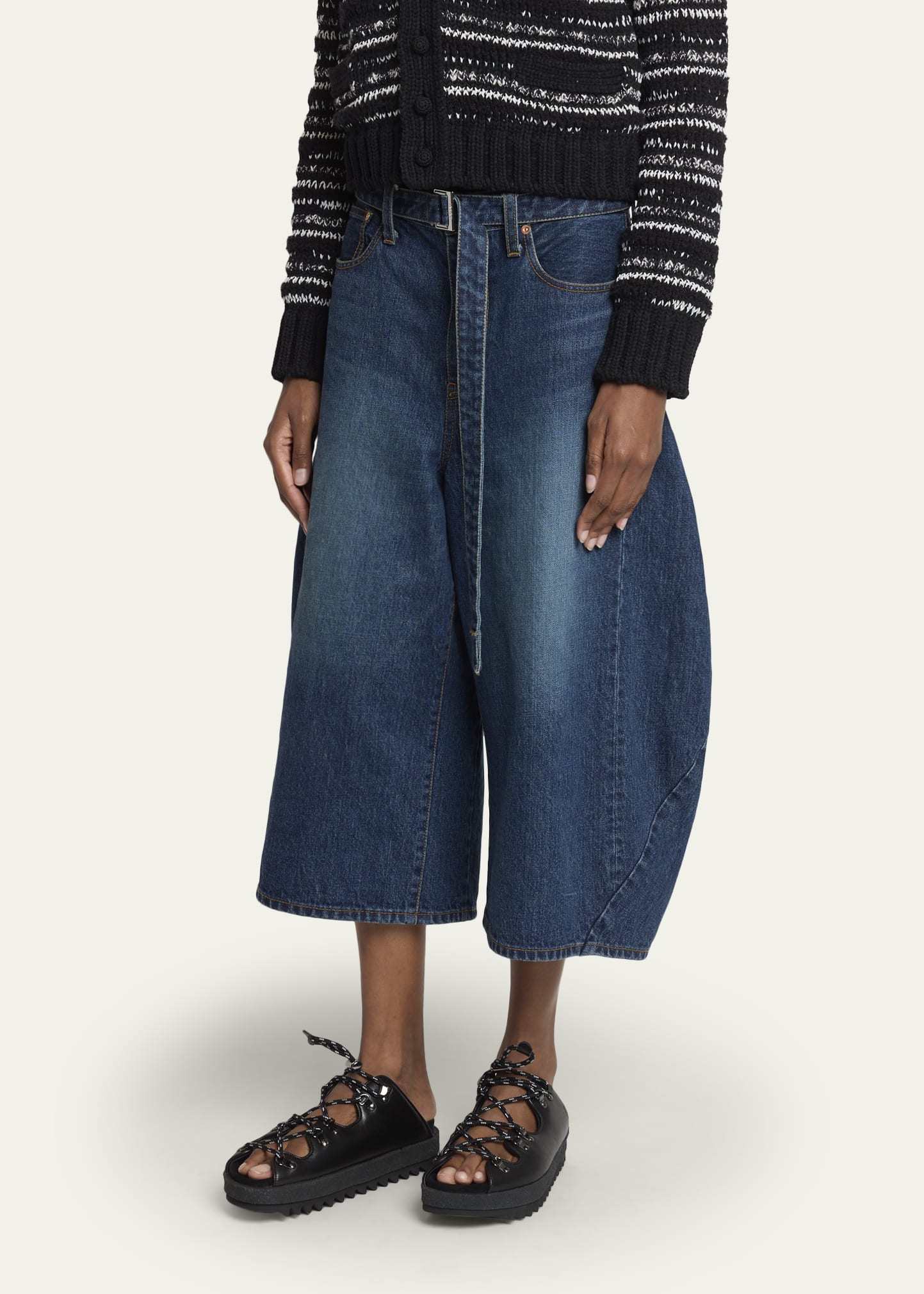 SACAI Belted Denim Barrel-Leg Crop Carpenter Pants - Bergdorf Goodman