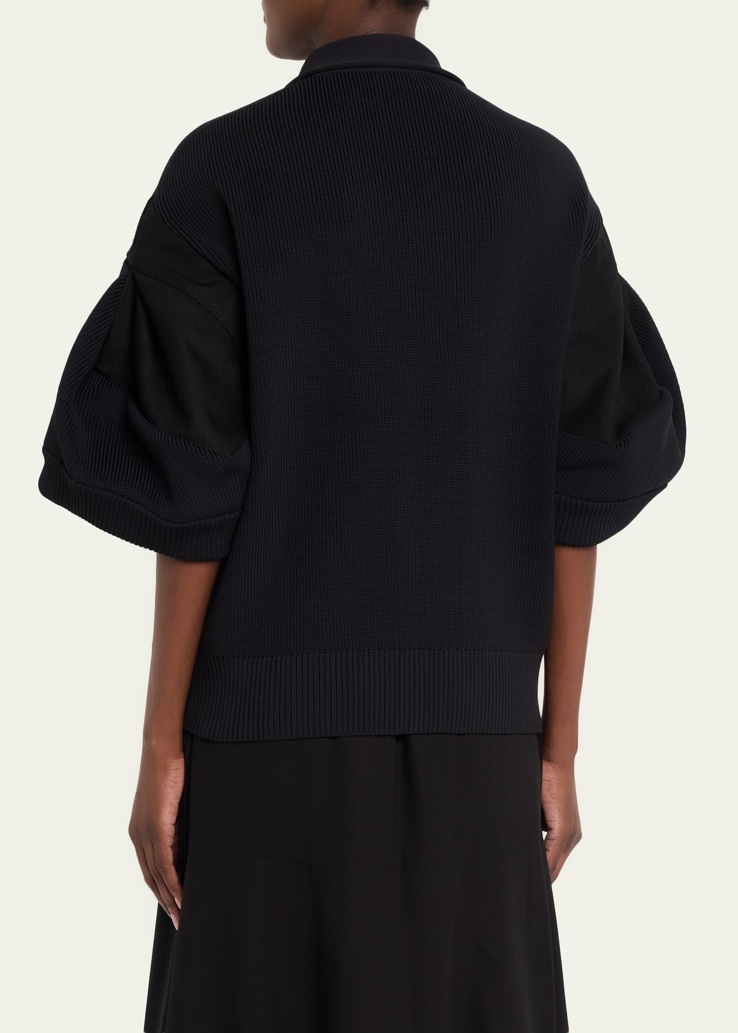 SACAI Short-Sleeve English Rib Knit Zip Jacket - Bergdorf Goodman