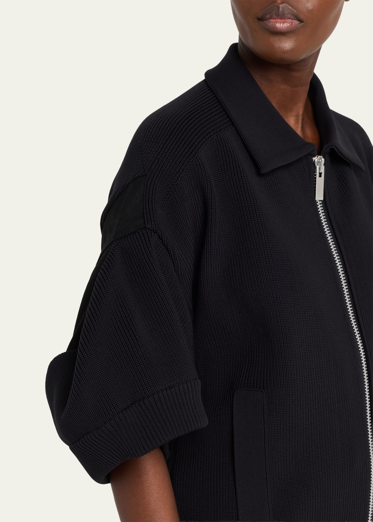 SACAI Short-Sleeve English Rib Knit Zip Jacket - Bergdorf Goodman
