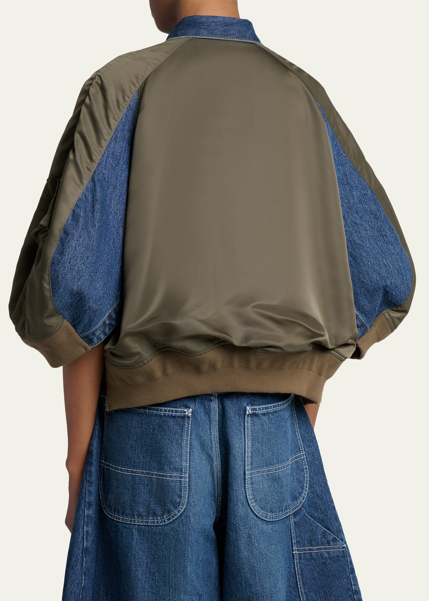 SACAI Mixed-Media Denim Bomber Jacket - Bergdorf Goodman
