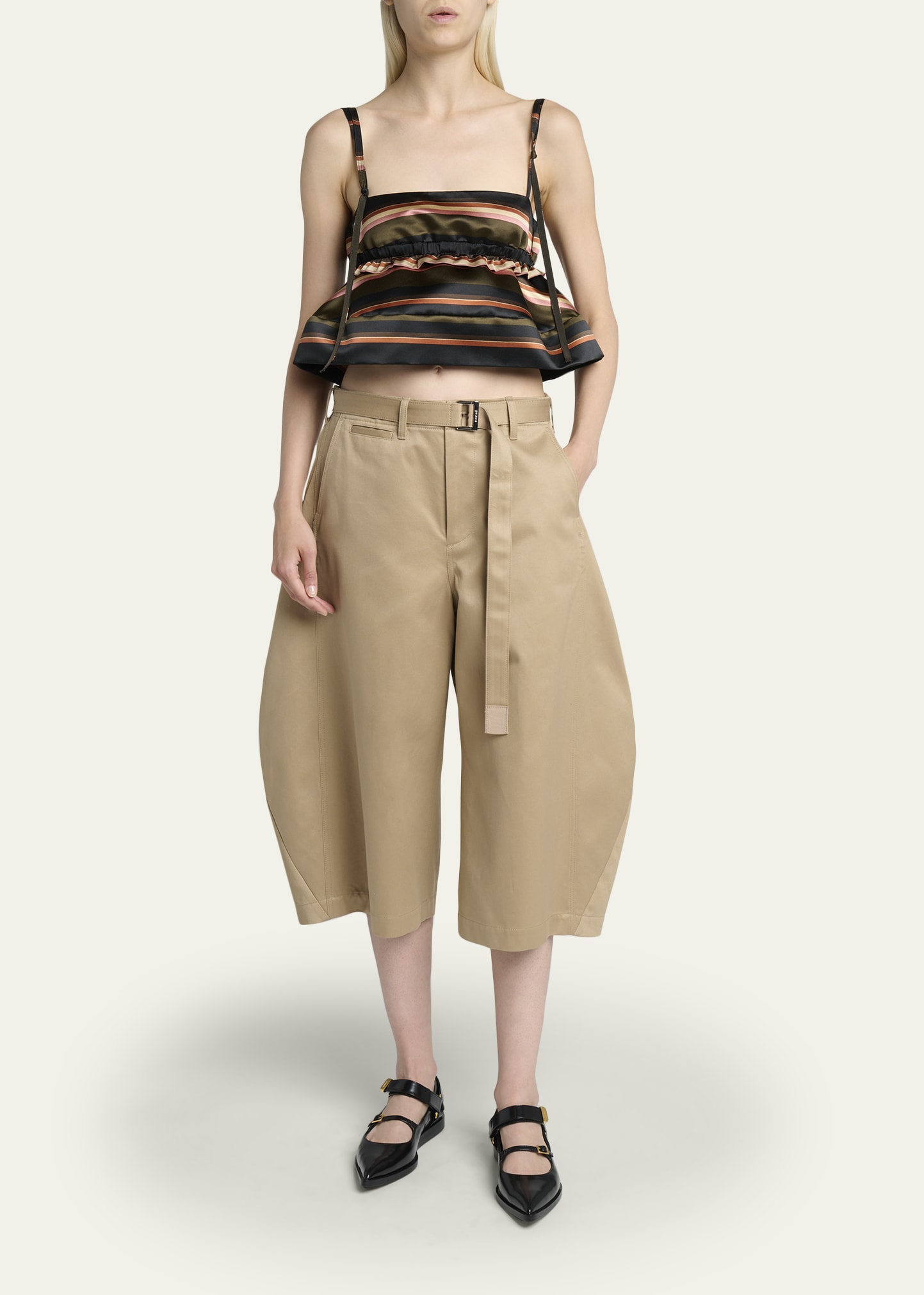 SACAI Horizontal Striped Sleeveless Crop Peplum Top - Bergdorf Goodman