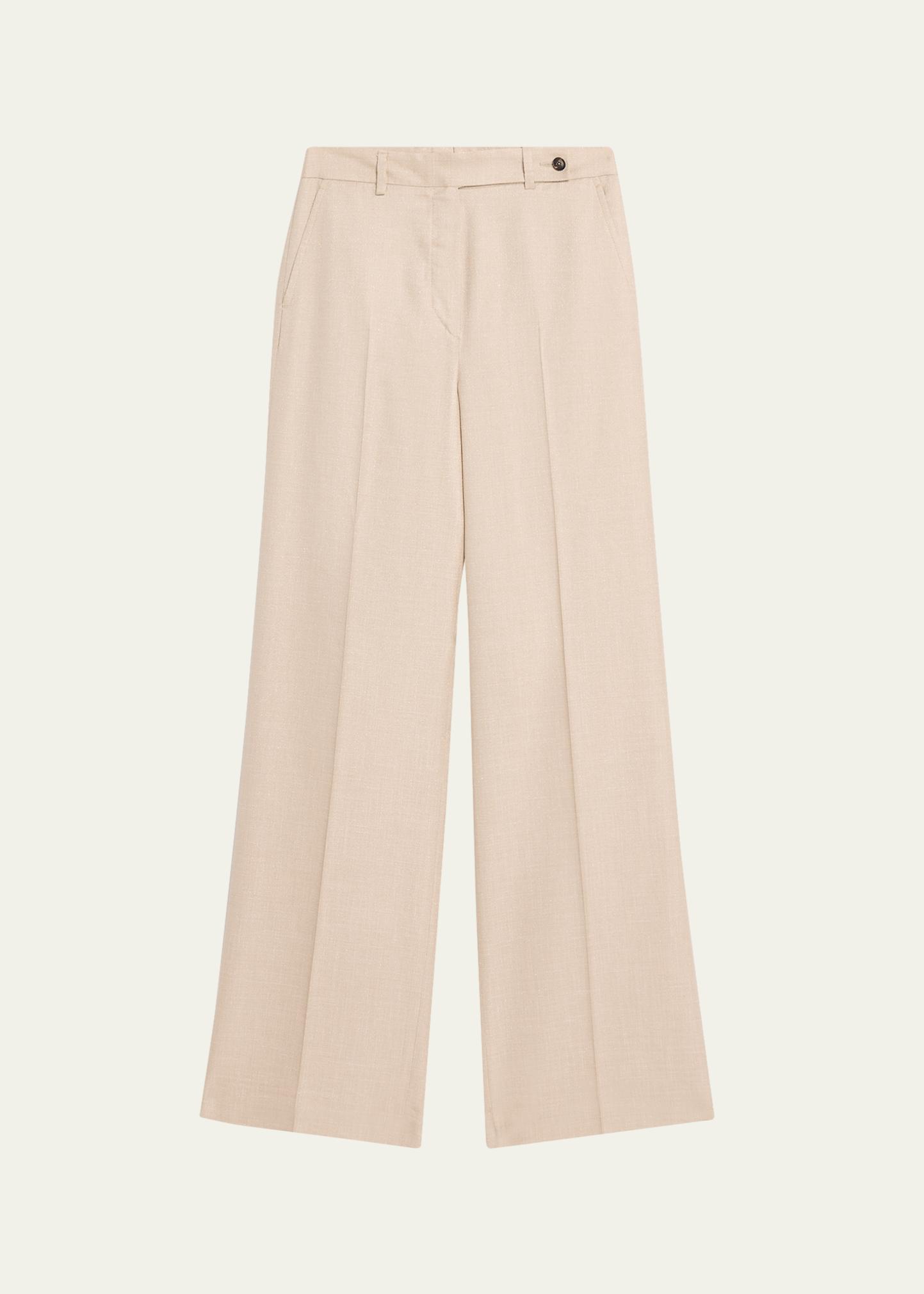 Kiton Metallic Wool-Silk Wide-Leg Pants