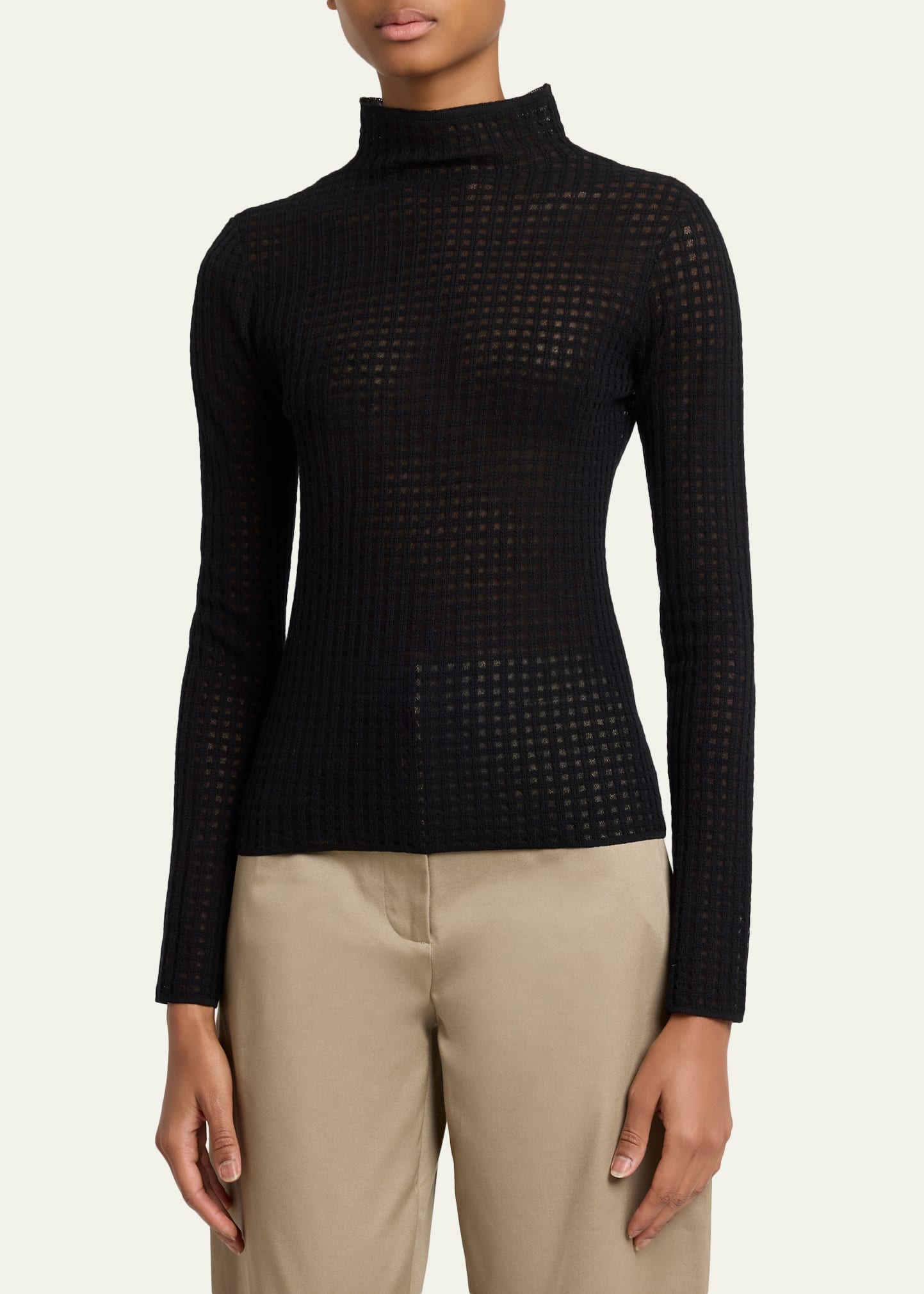 【美品】PROENZA SCHOULER 長袖ニット　シルク55％　定価6万 Proenza Schouler White Label Zella Check Merino Mock-Neck Top