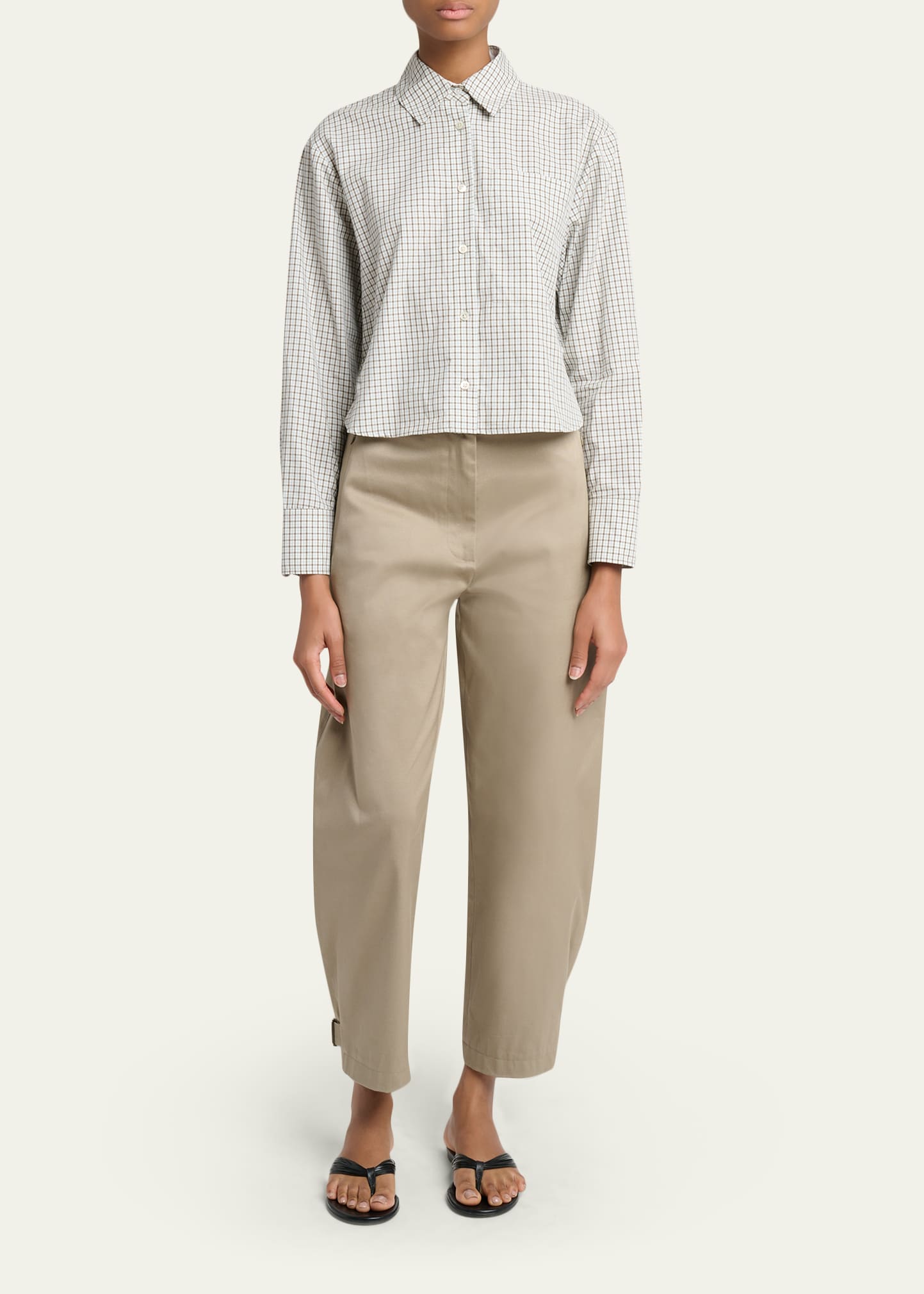 Proenza Schouler White Label Olive Cropped Check Shirt - Bergdorf