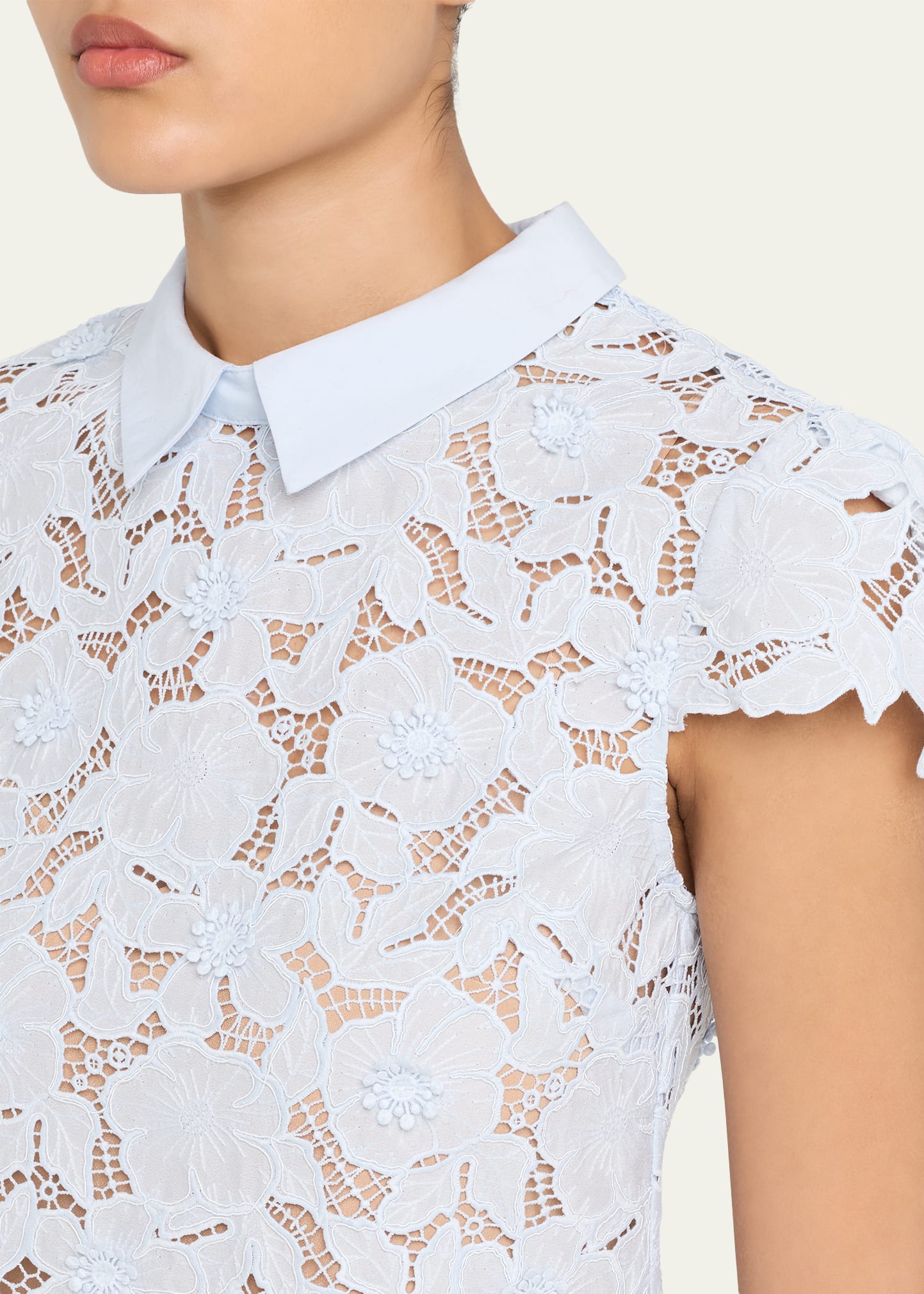 abstract floral guipure mini dress Self-Portrait Blue Guipure Lace Mini Dress in Baby Blue