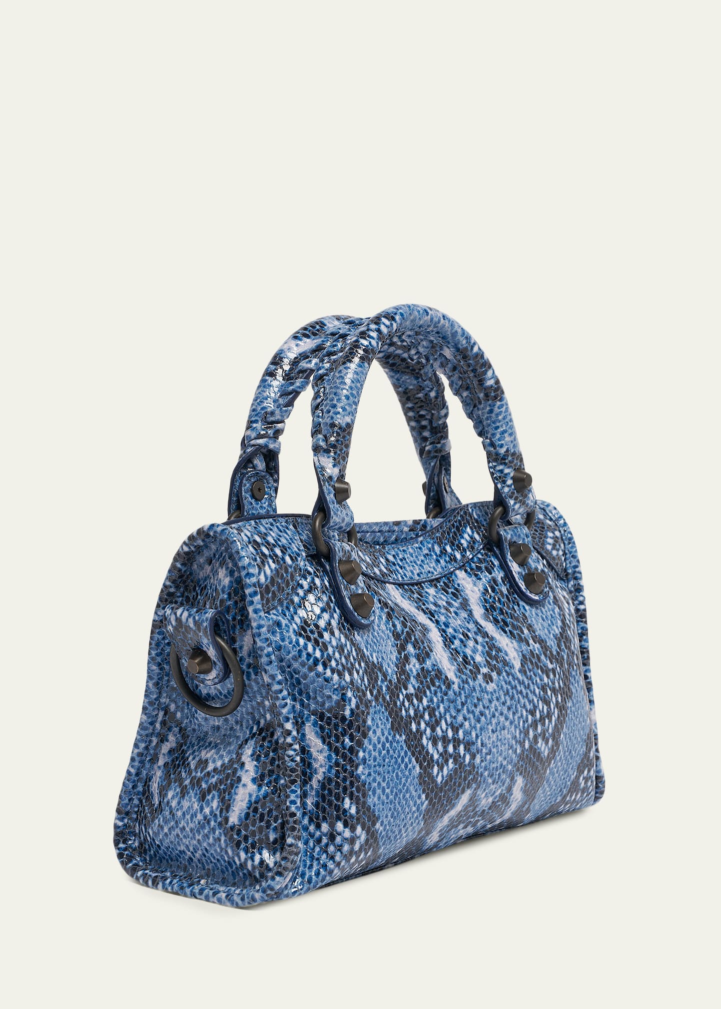 Balenciaga Le City Mini Python-Embossed Leather Top-Handle Bag