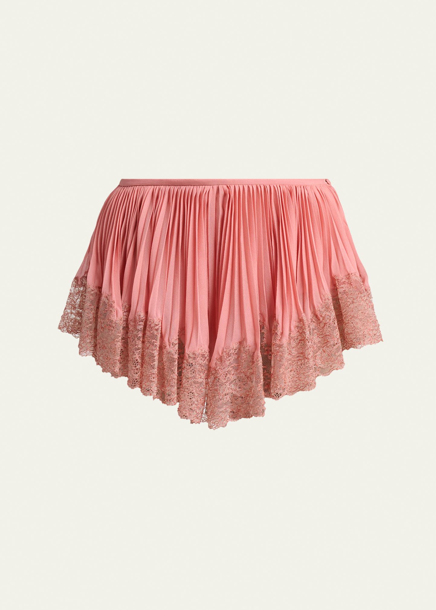 Saint Laurent Lace-Trim Plisse Silk Micro Shorts - Bergdorf Goodman