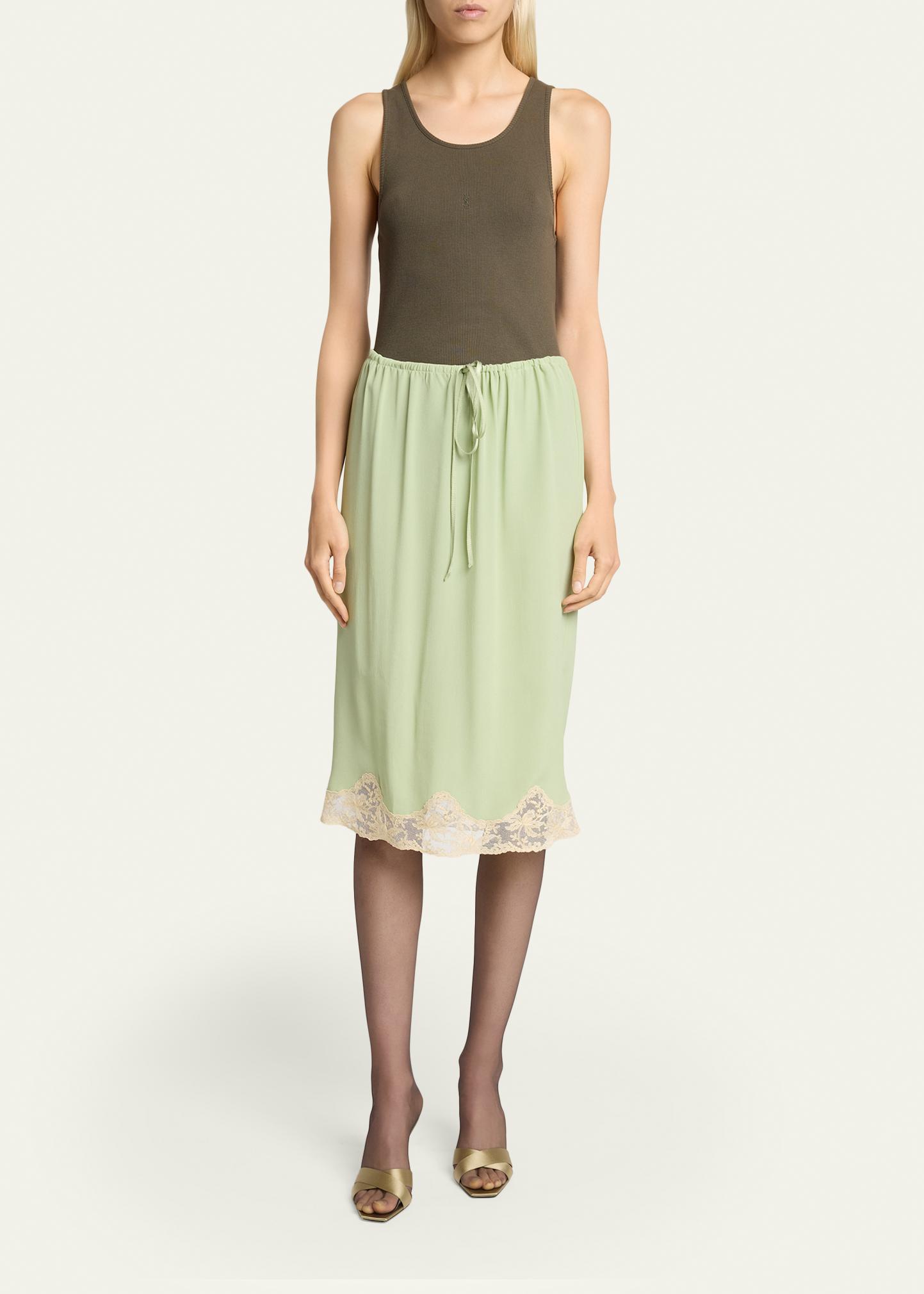Saint Laurent Lace-Trim Silk Midi Skirt - Bergdorf Goodman