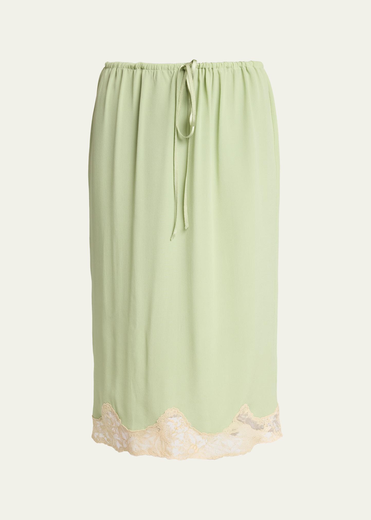 Saint Laurent Lace-Trim Silk Midi Skirt - Bergdorf Goodman