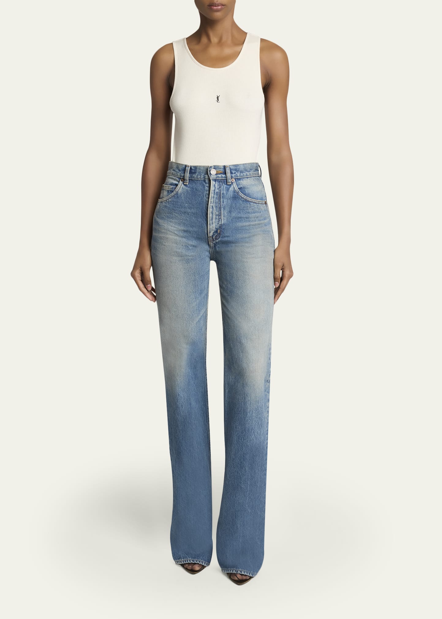 Saint Laurent YSL Embroidered Tank Top - Bergdorf Goodman