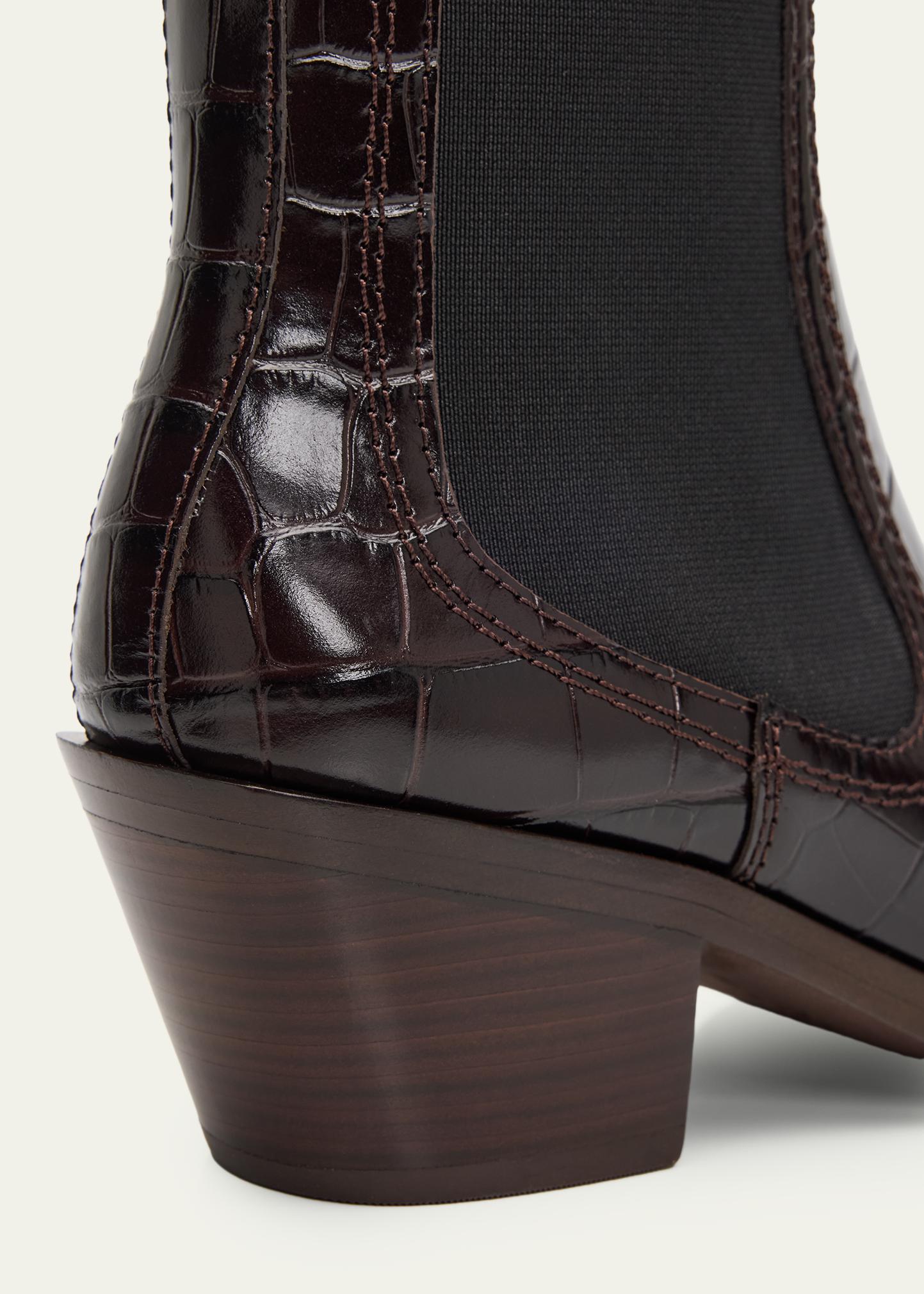 Loeffler Randall Nat Croc-Embossed Leather Ankle Booties