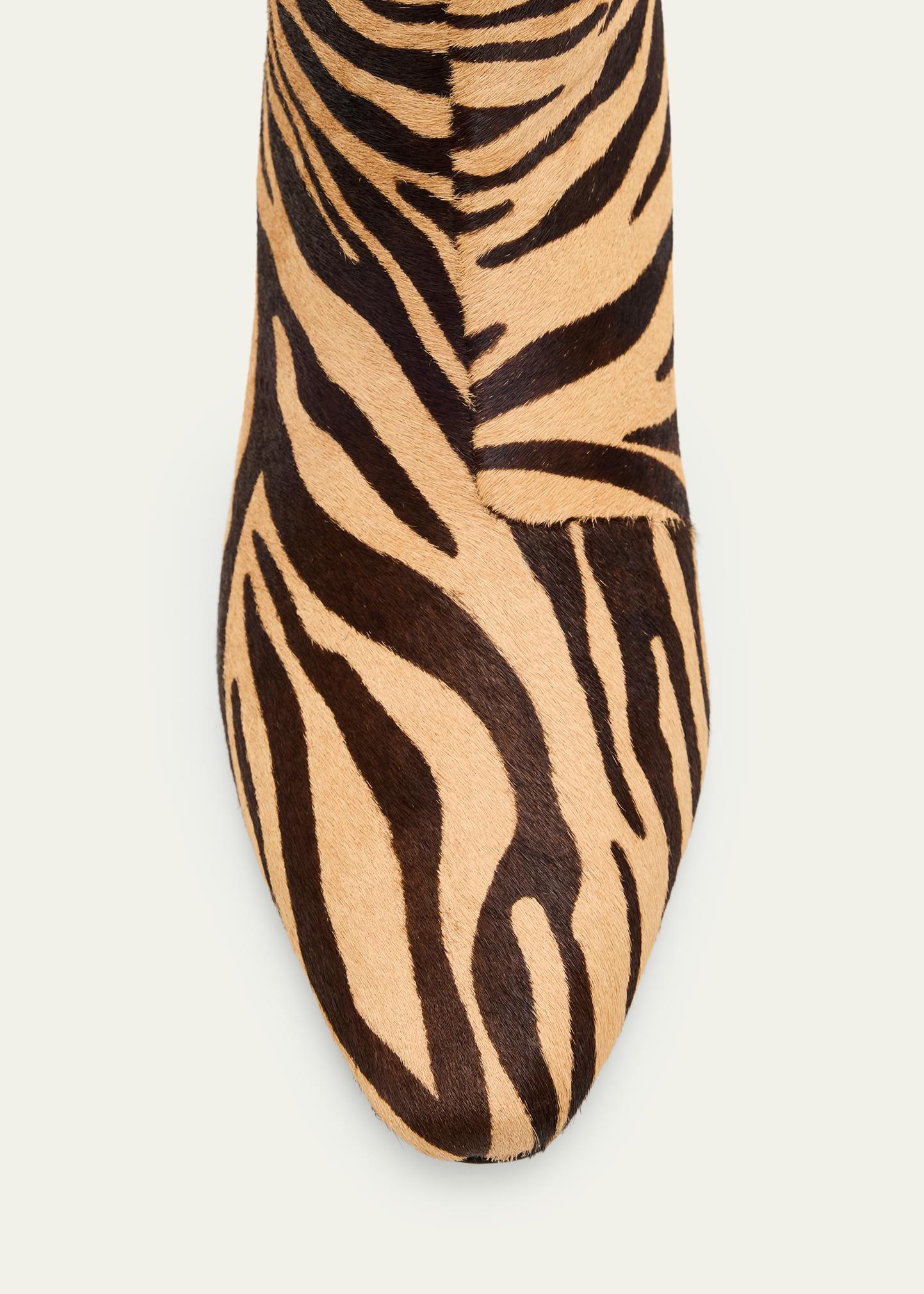 Loeffler Randall calf hair belt featuring a zebra or tiger animal print. Buy Zebra Print Calf Hair Belt With Gold Buckle Womens 2.0  main image 3