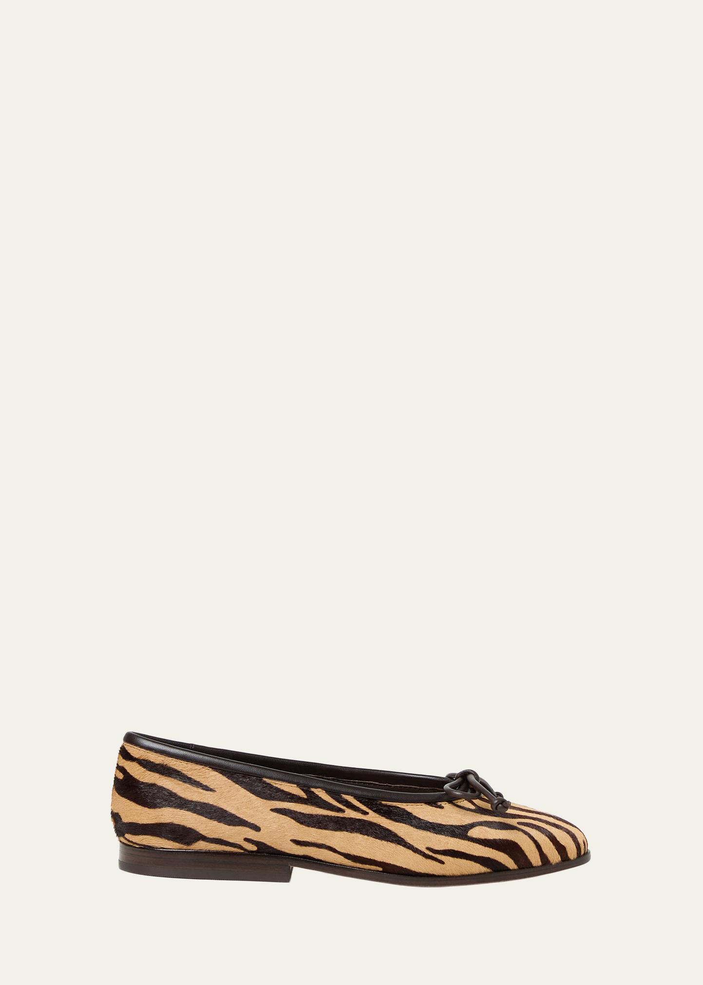 Loeffler Randall Noelle Zebra-Printed Calf Hair Ballerina Flats