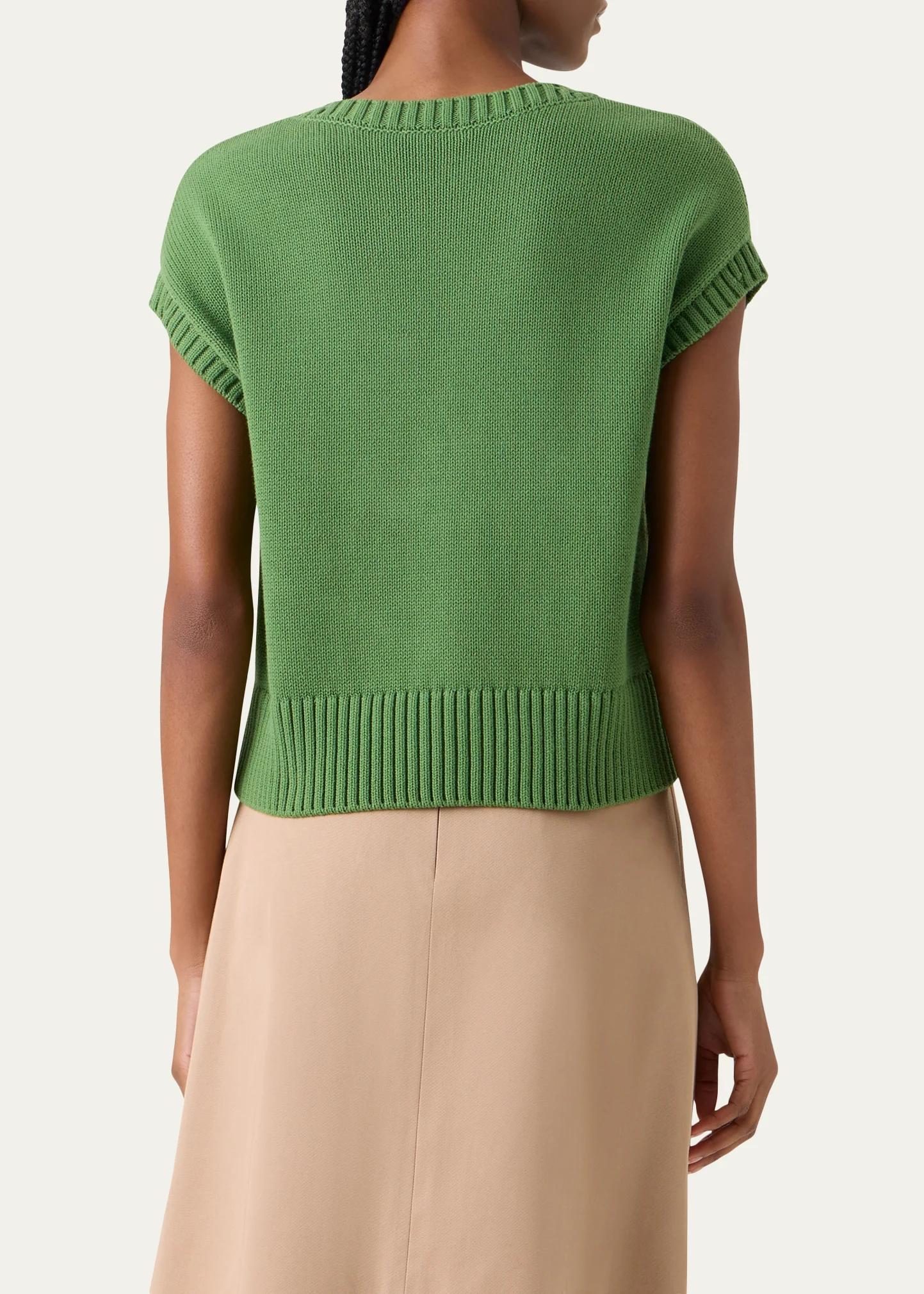 Akris punto Papercut Flower Cotton Knit Cap-Sleeve Sweater