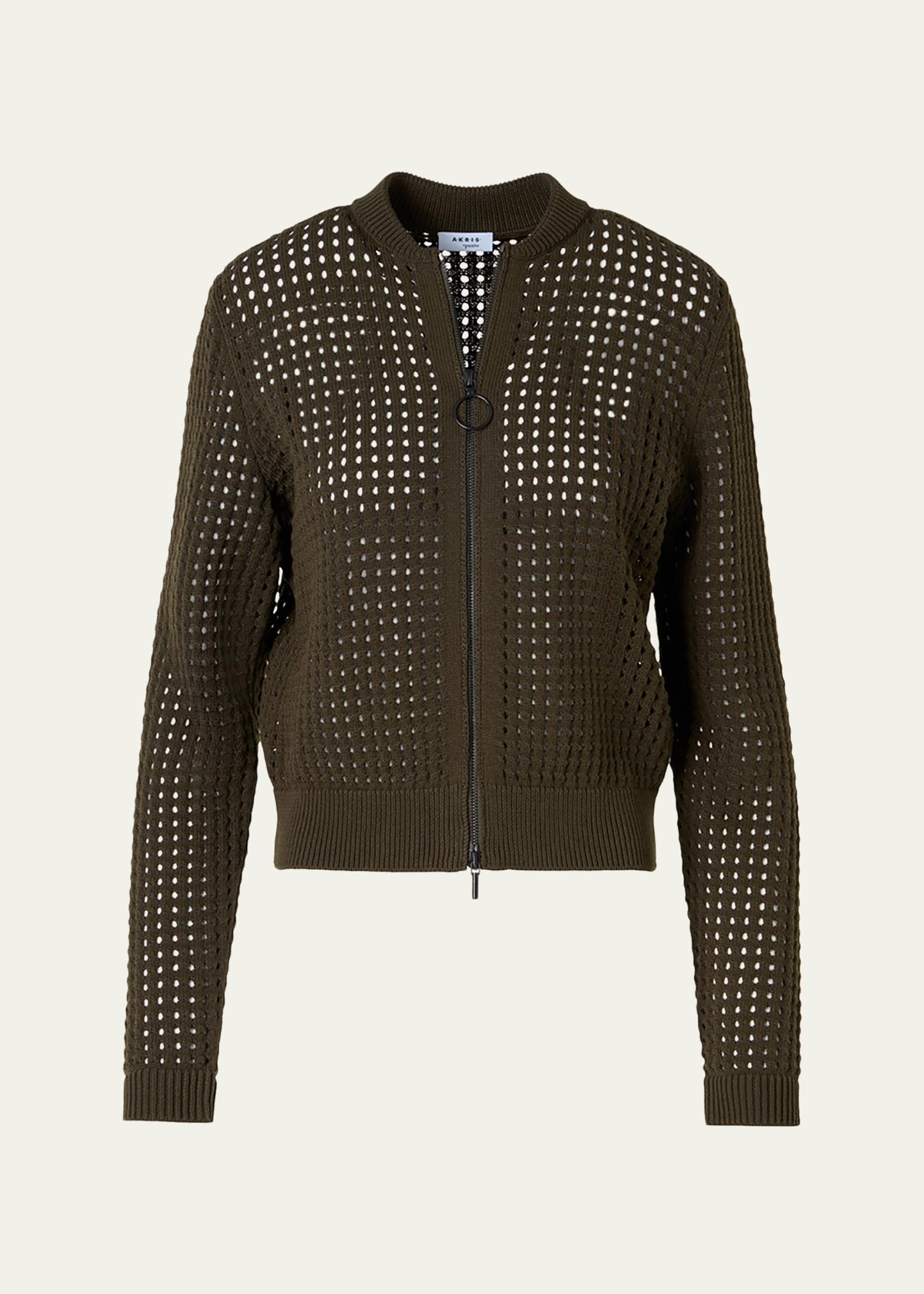 Akris punto Chunky Cotton Mesh Zip Bomber Cardigan - Bergdorf Goodman