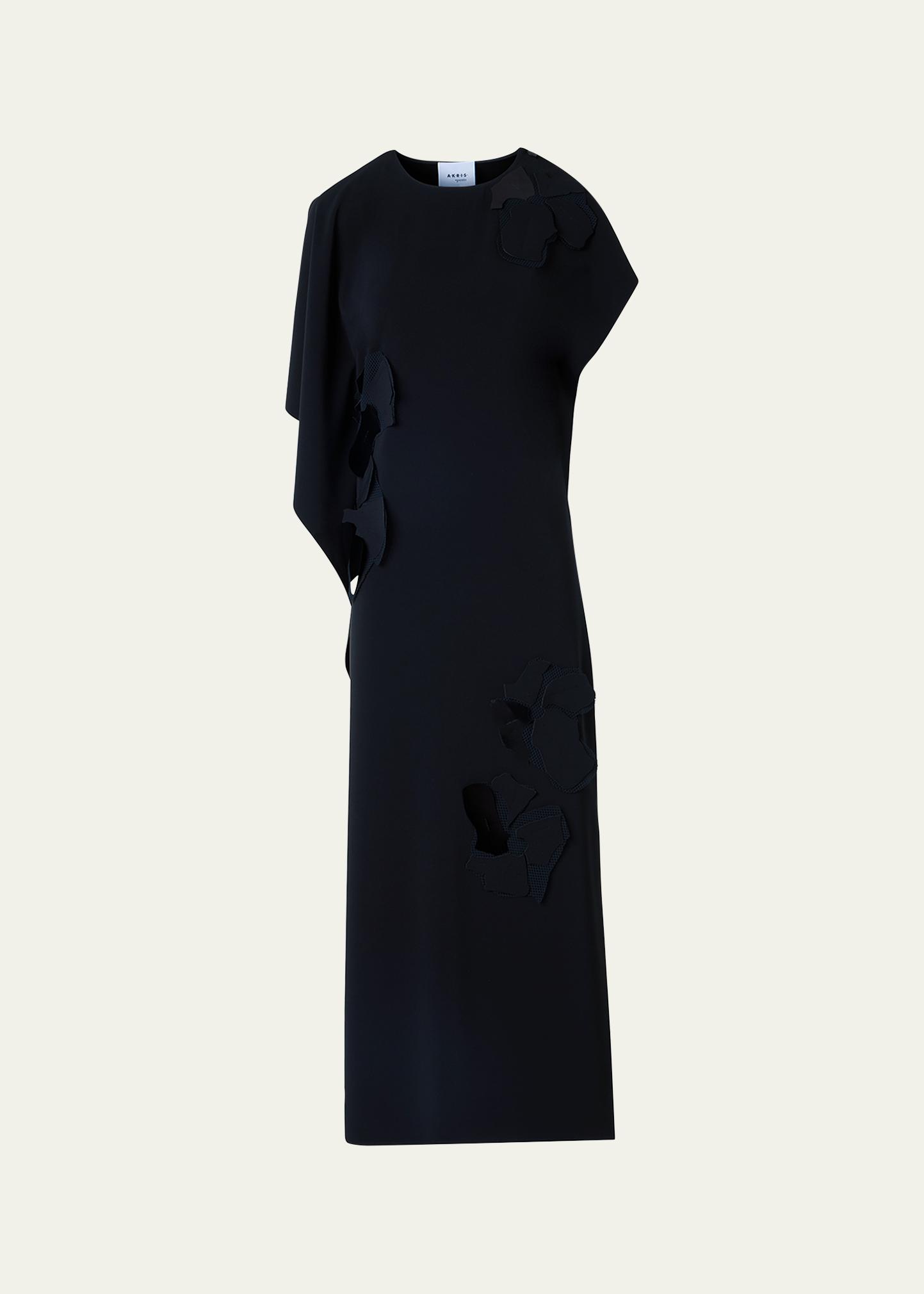 Akris punto Sleeveless Asymmetric Draped Papercut Flower Crepe
