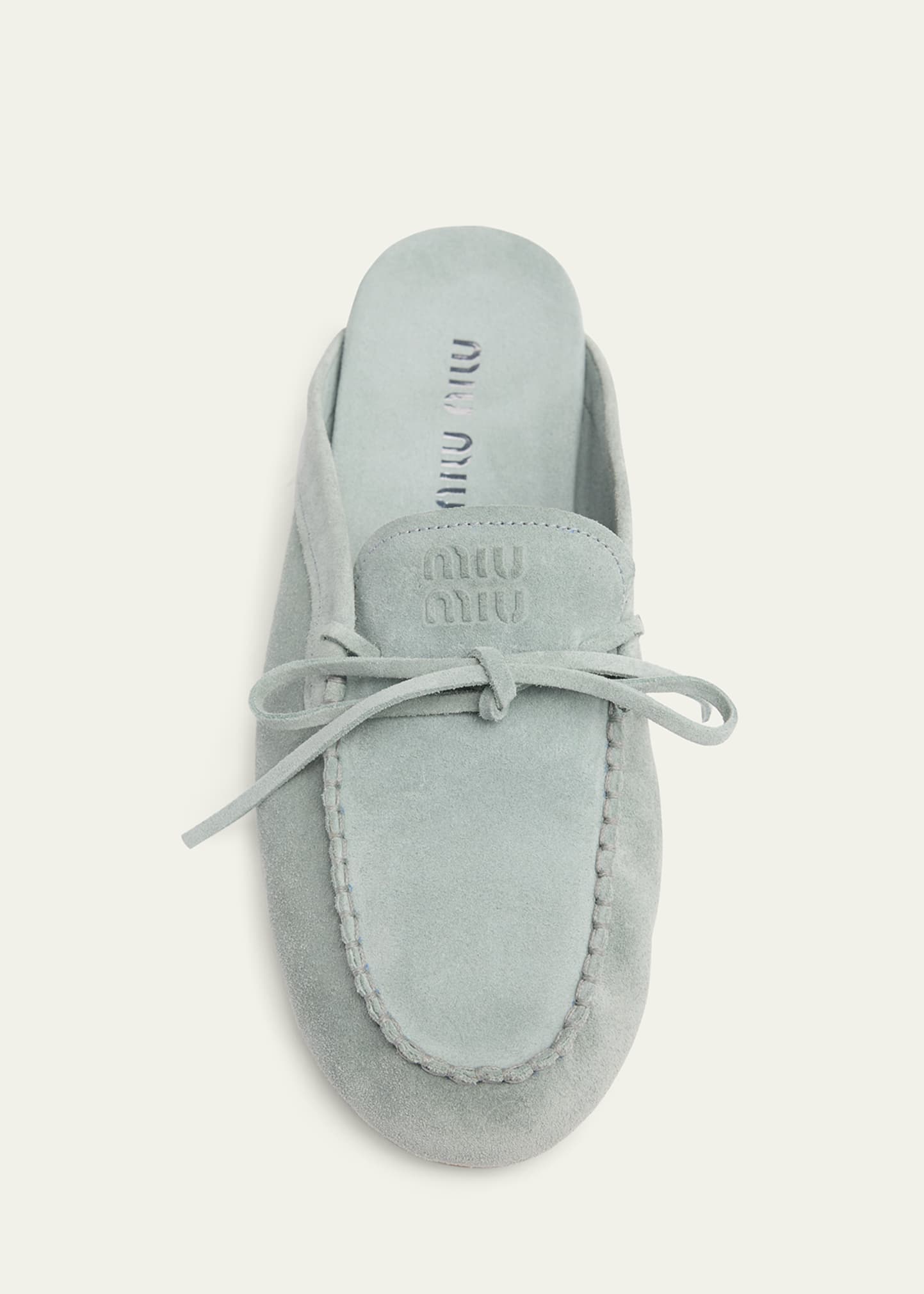 ♡*͛様 miu miu グレー フラットシューズ 37 Miu Miu Sabot Suede Moccasin Mules - Bergdorf Goodman