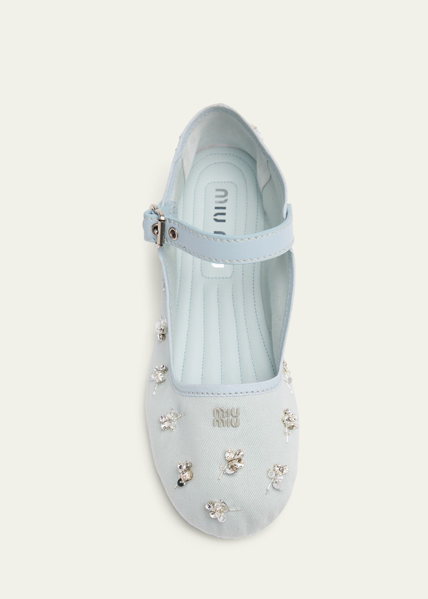 Miu Miu Embellished Canvas Mary Jane Ballerina Flats - Bergdorf