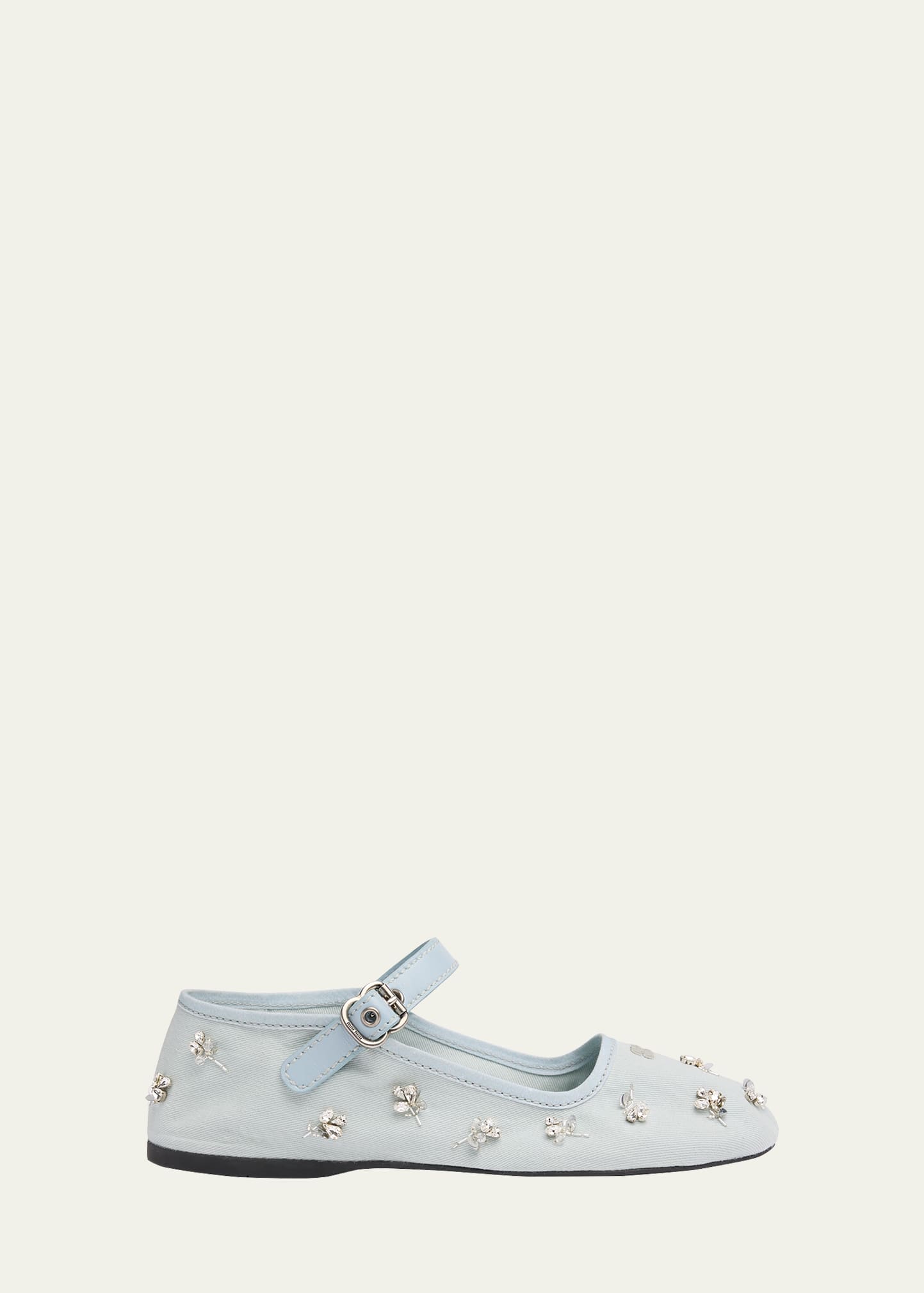 Miu Miu Embellished Canvas Mary Jane Ballerina Flats - Bergdorf