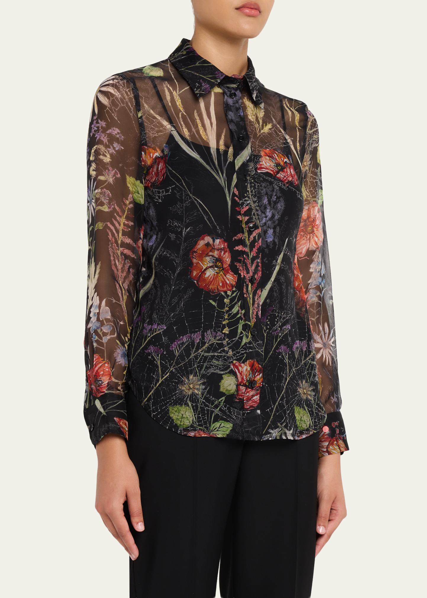 McQueen Floral-Print Silk Organza Collared Blouse - Bergdorf Goodman